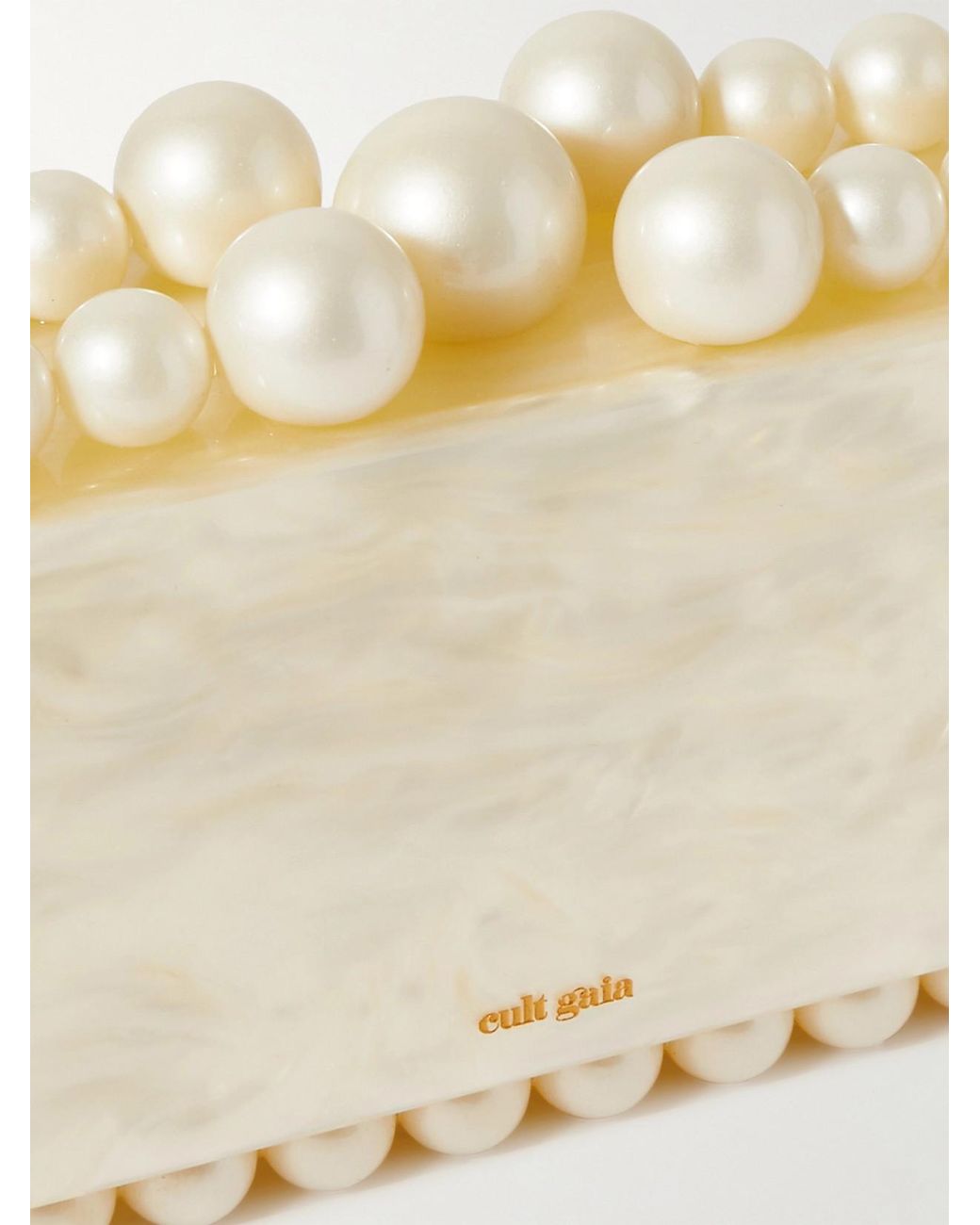 Cult Gaia Natural Eos Beaded Marbled Acrylic Clutch
