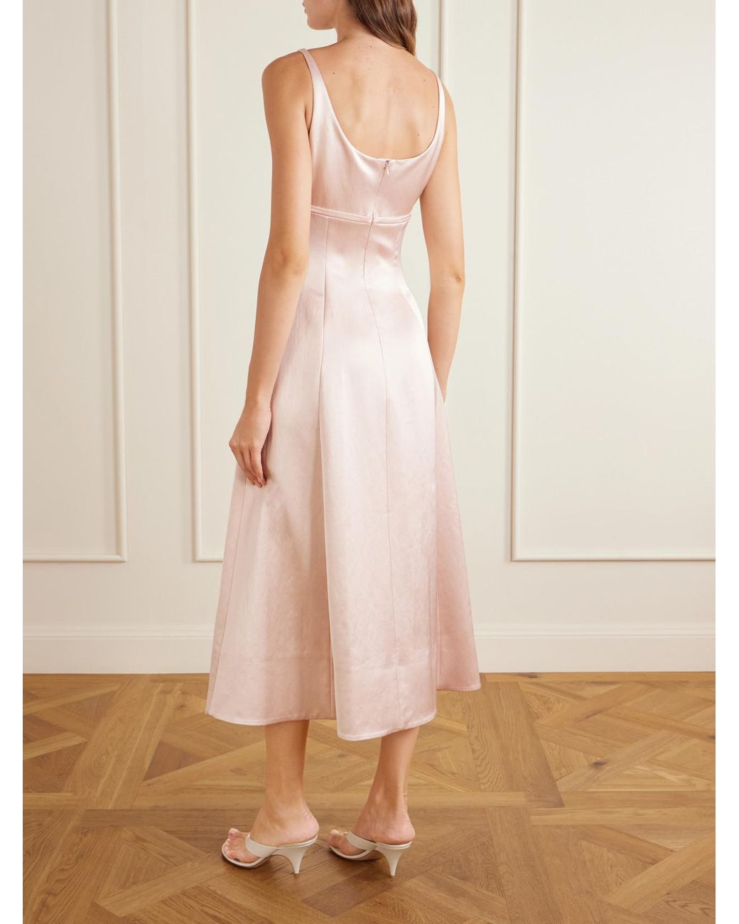 Erdem Pink Embroidered Satin Midi Dress