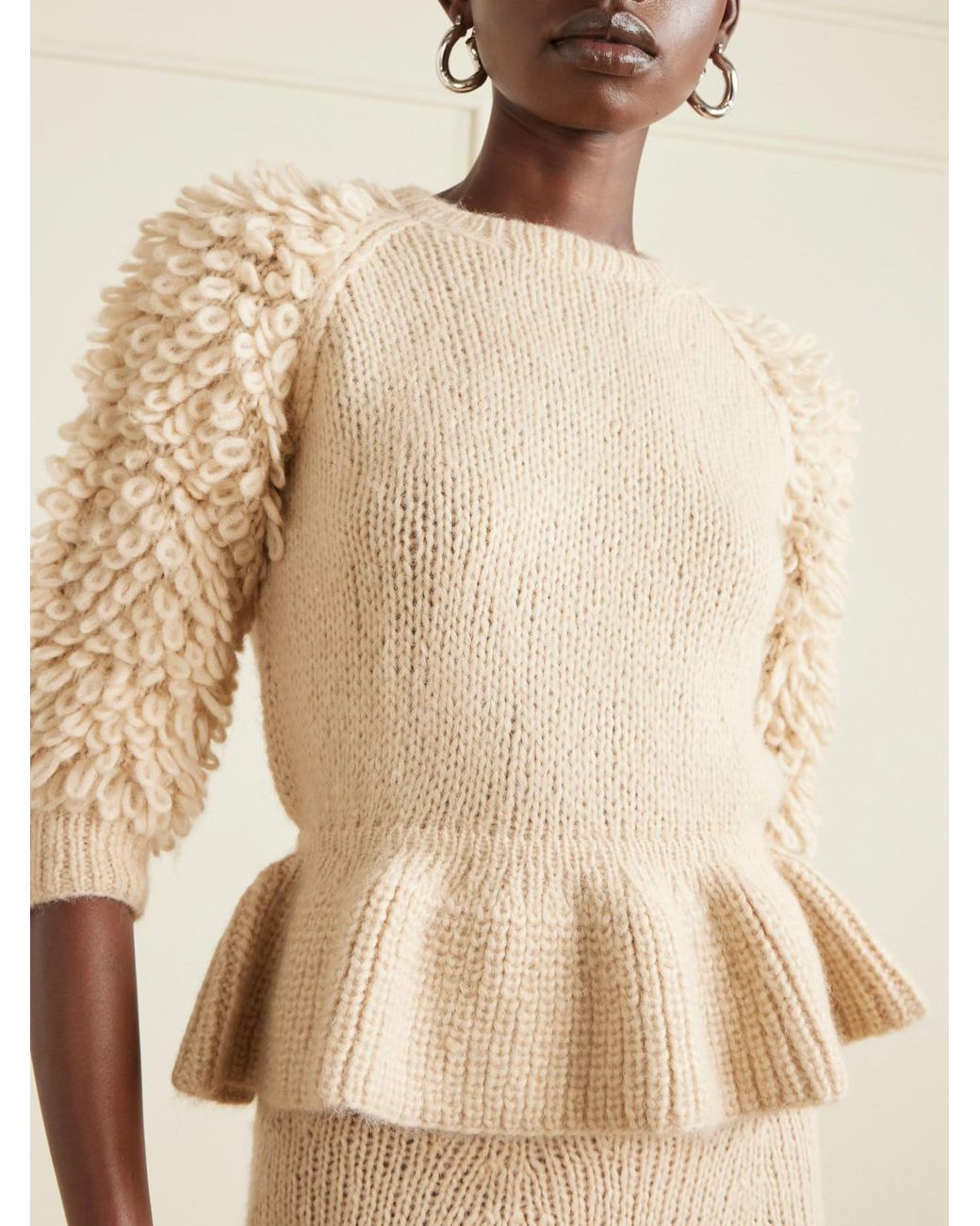 Ulla Johnson Natural Selene Ruffled Alpaca-Blend Bouclé Sweater