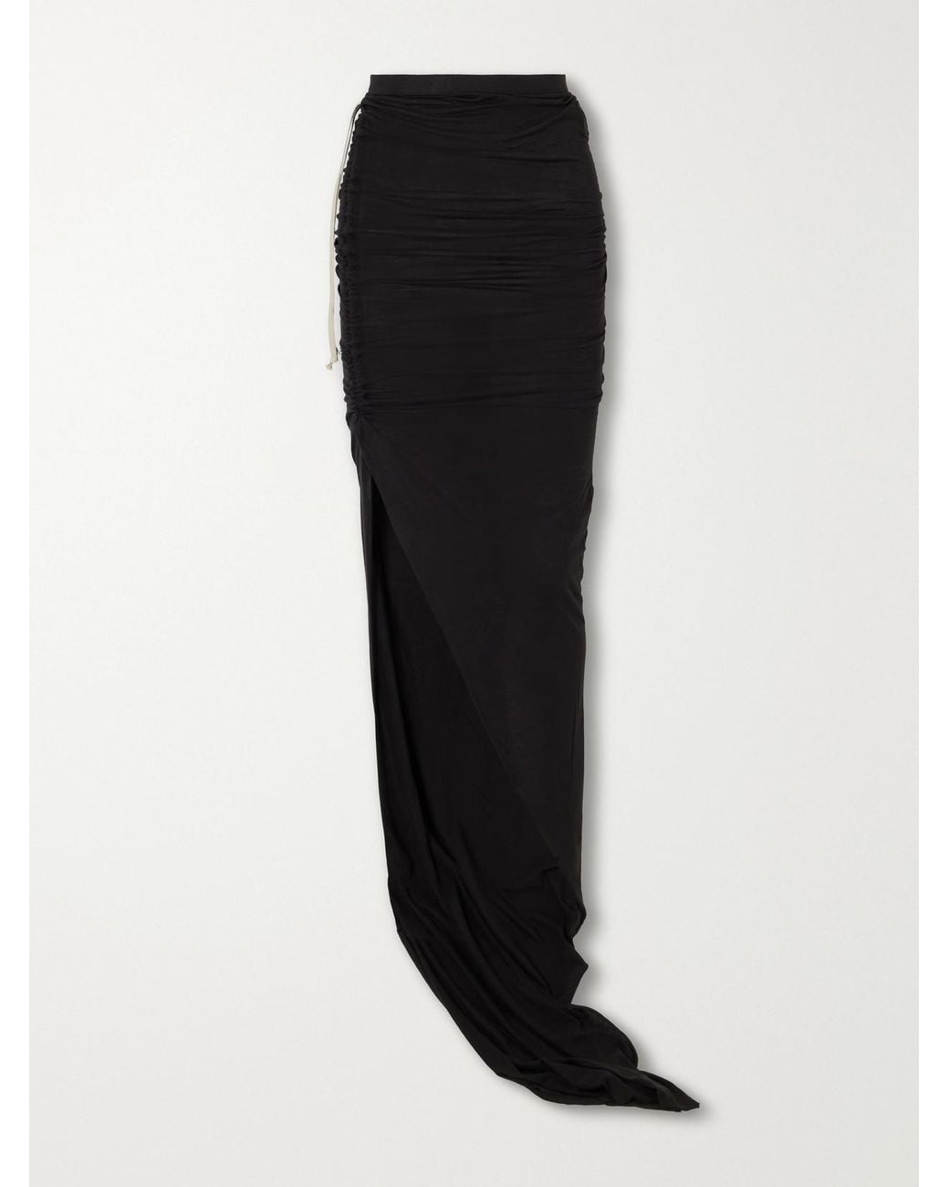 Rick Owens Black Drkshdw Ruched Cotton-Jersey Maxi Skirt
