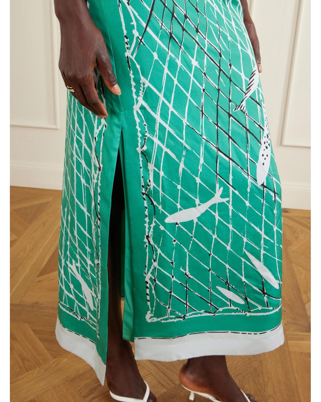 Altuzarra Green Linnie Printed Silk Maxi Skirt