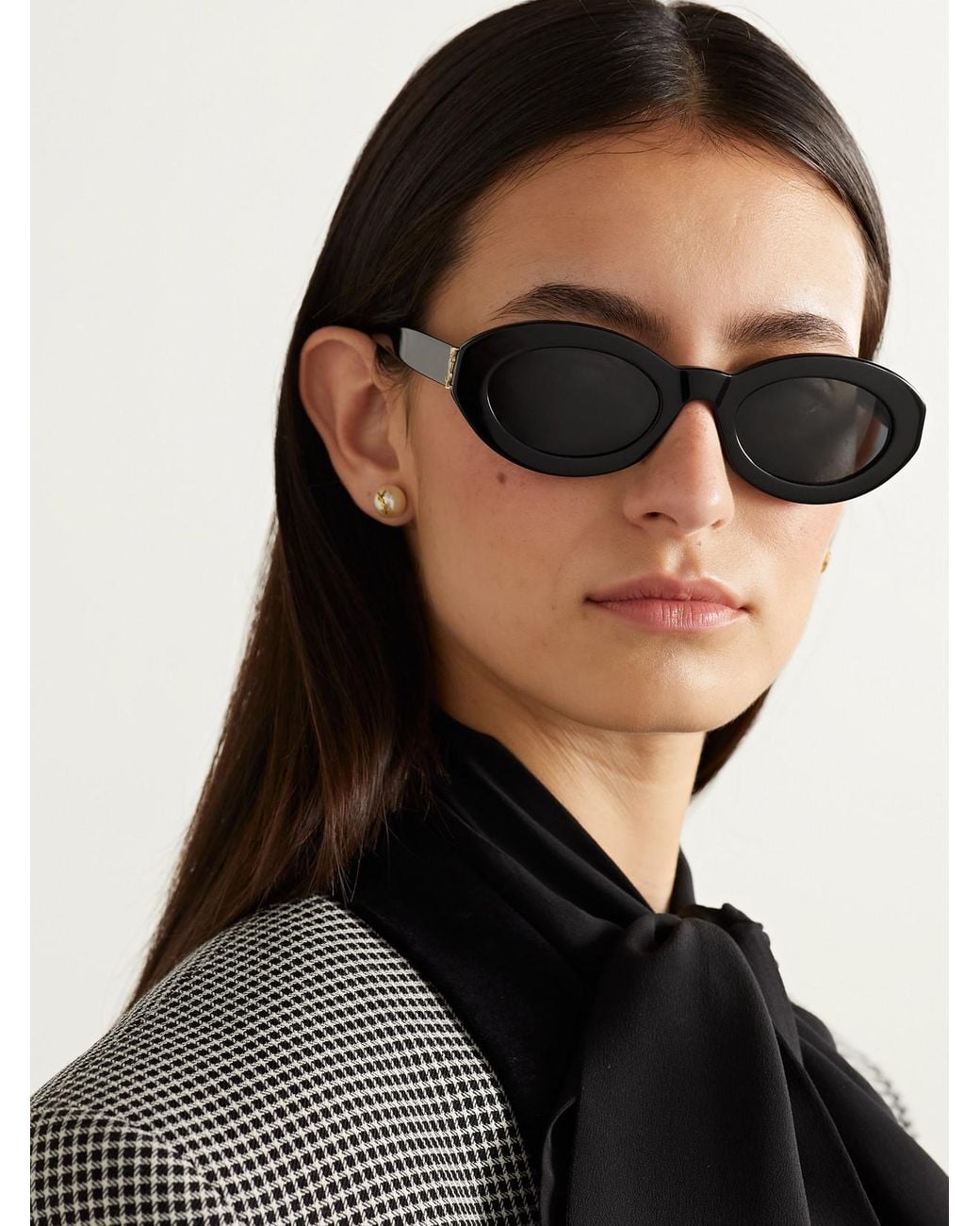 Saint Laurent Black Oval-Frame Acetate Sunglasses