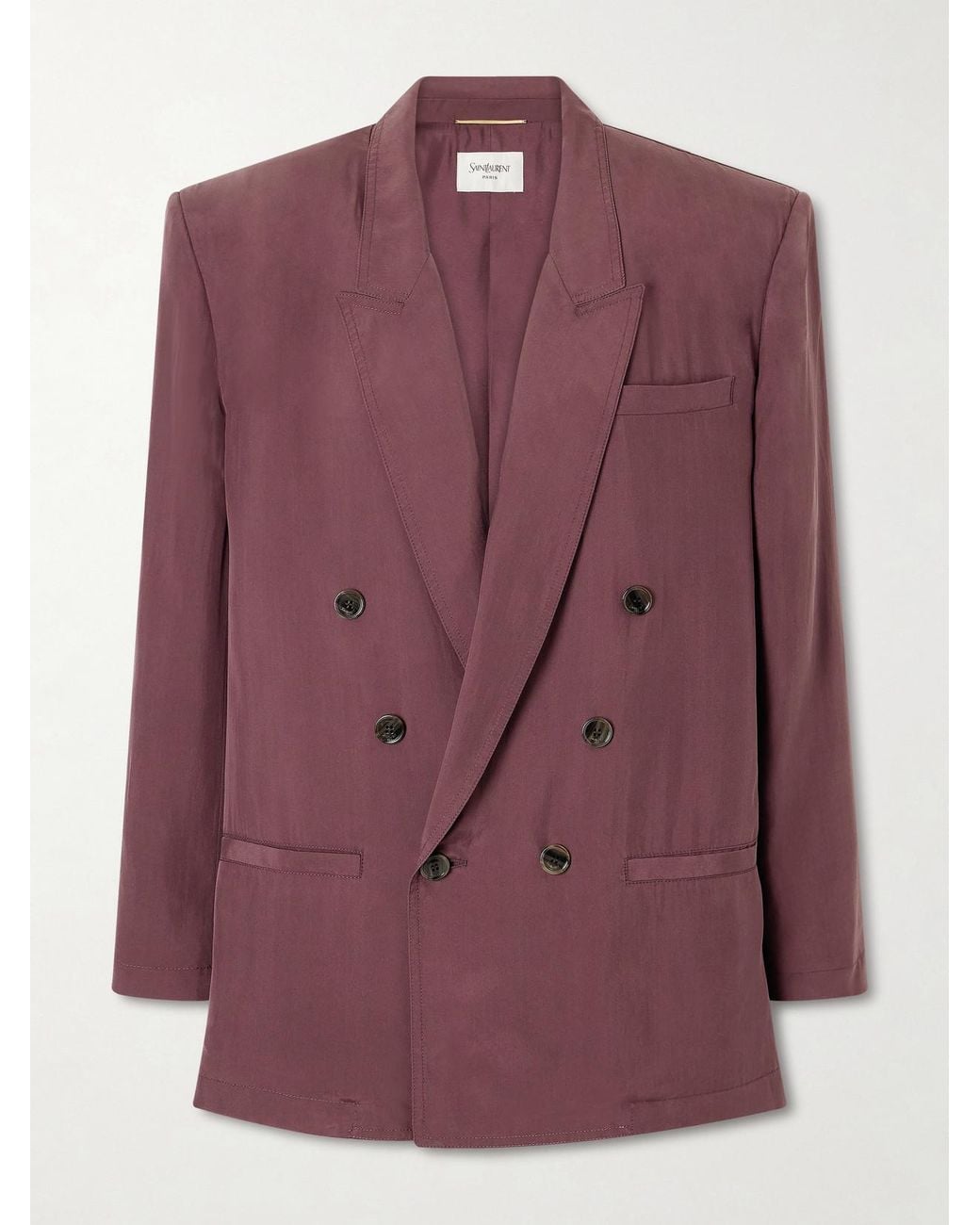 Saint Laurent Purple Double-Breasted Silk-Habotai Blazer