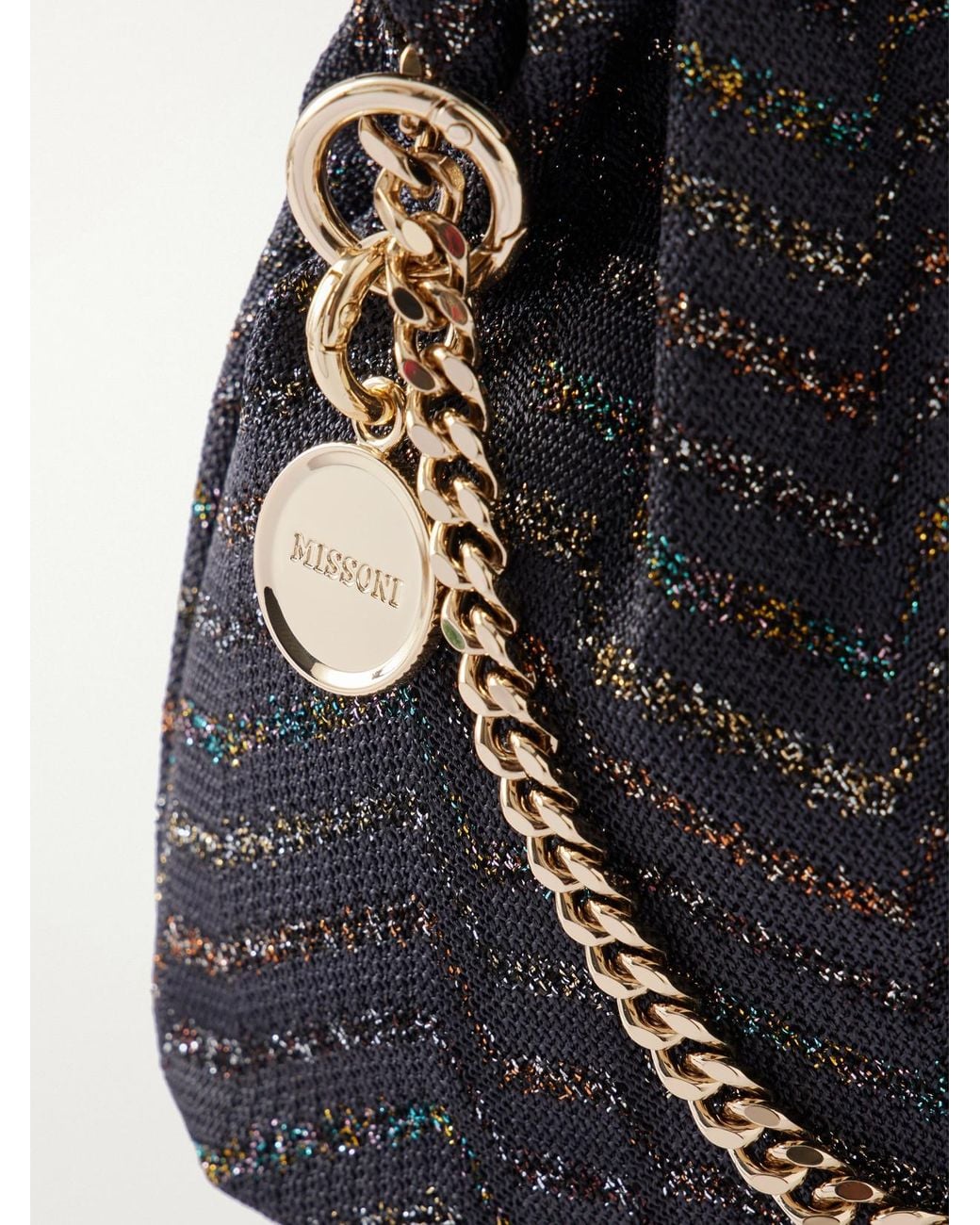 Missoni Black Greek Key Striped Metallic Crochet-Knit Shoulder Bag