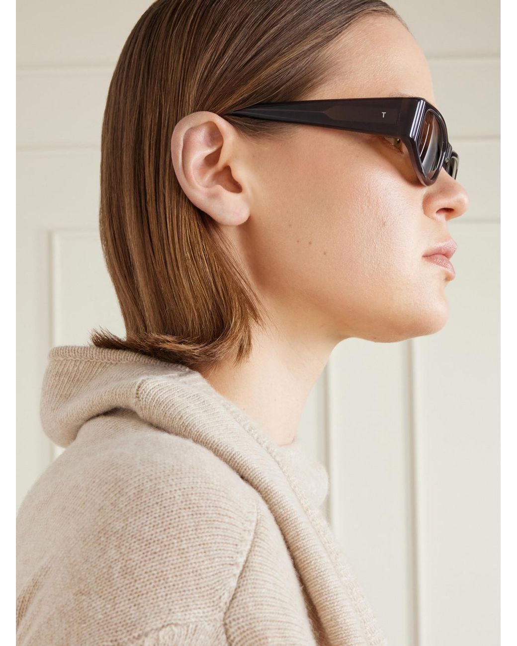 THISTLES Brown The Suede Square-Frame Acetate Sunglasses