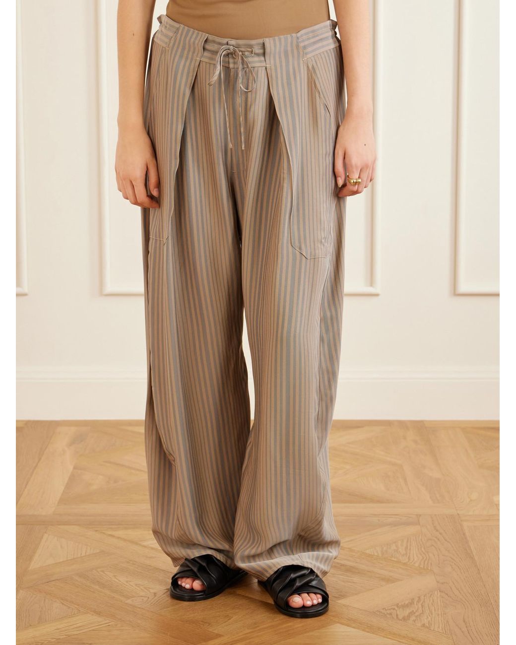 Kallmeyer Natural Clemence Striped Twill Wide-Leg Pants