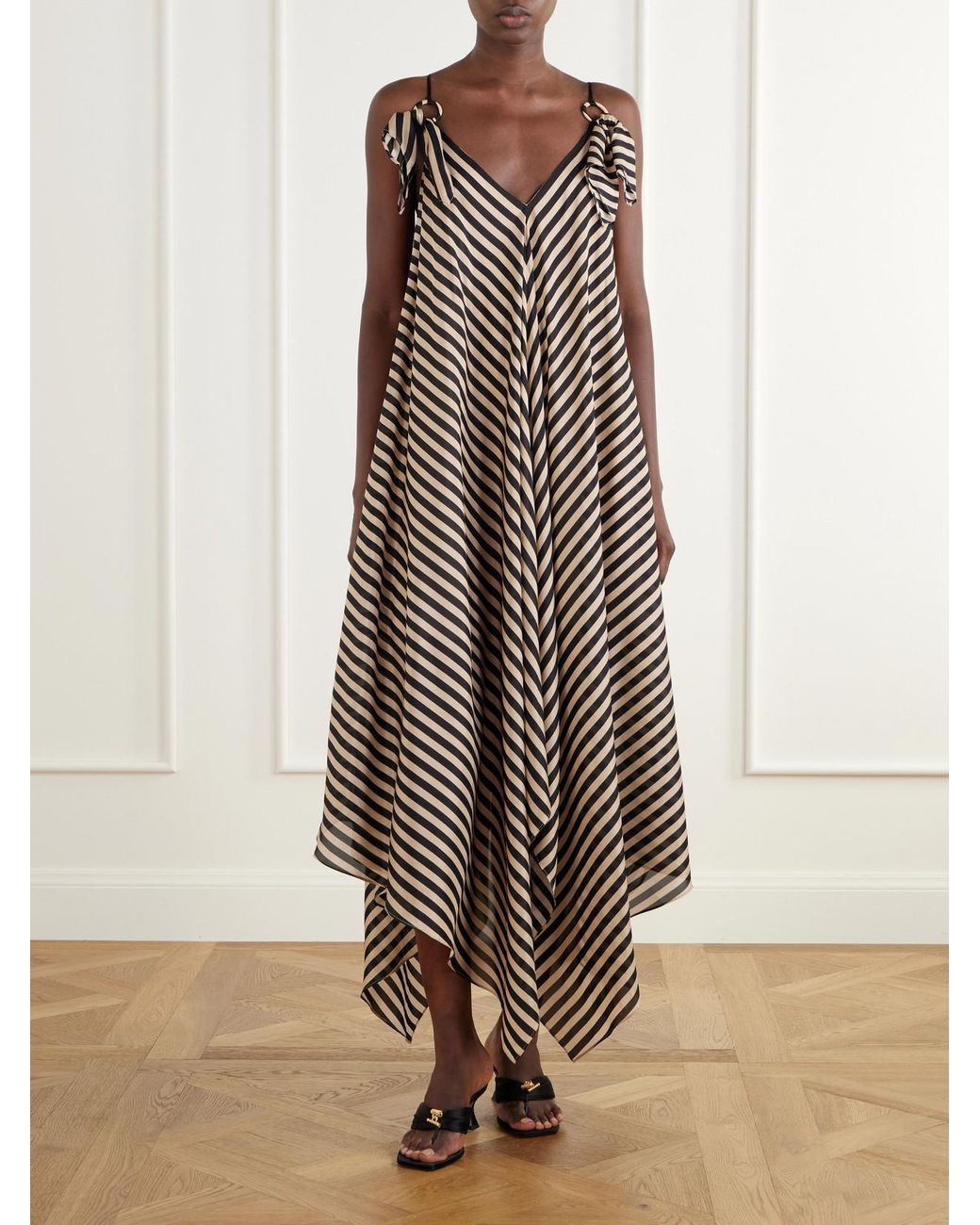 Zimmermann White Fairlight Tie-Detailed Striped Silk Midi Dress