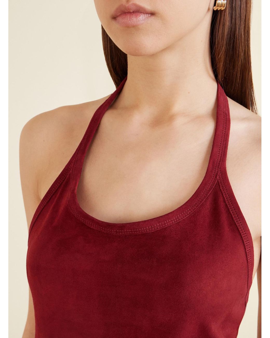 Stouls Red Cherry Open-Back Suede Halterneck Tank