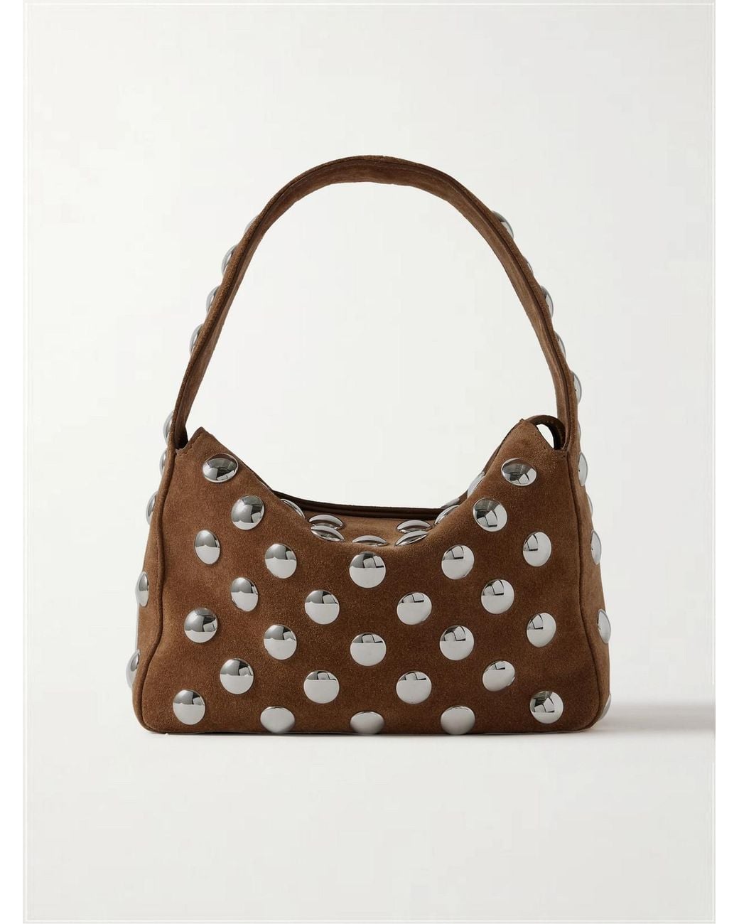 Khaite Brown Elena Small Studded Suede Shoulder Bag