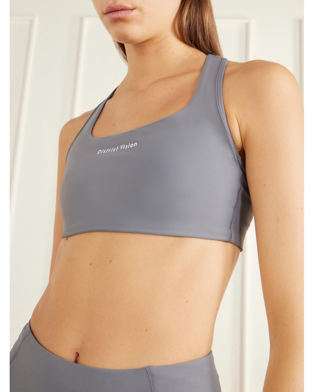 District Vision Gray Logo-Appliquéd Jersey Medium Support Sports Bra