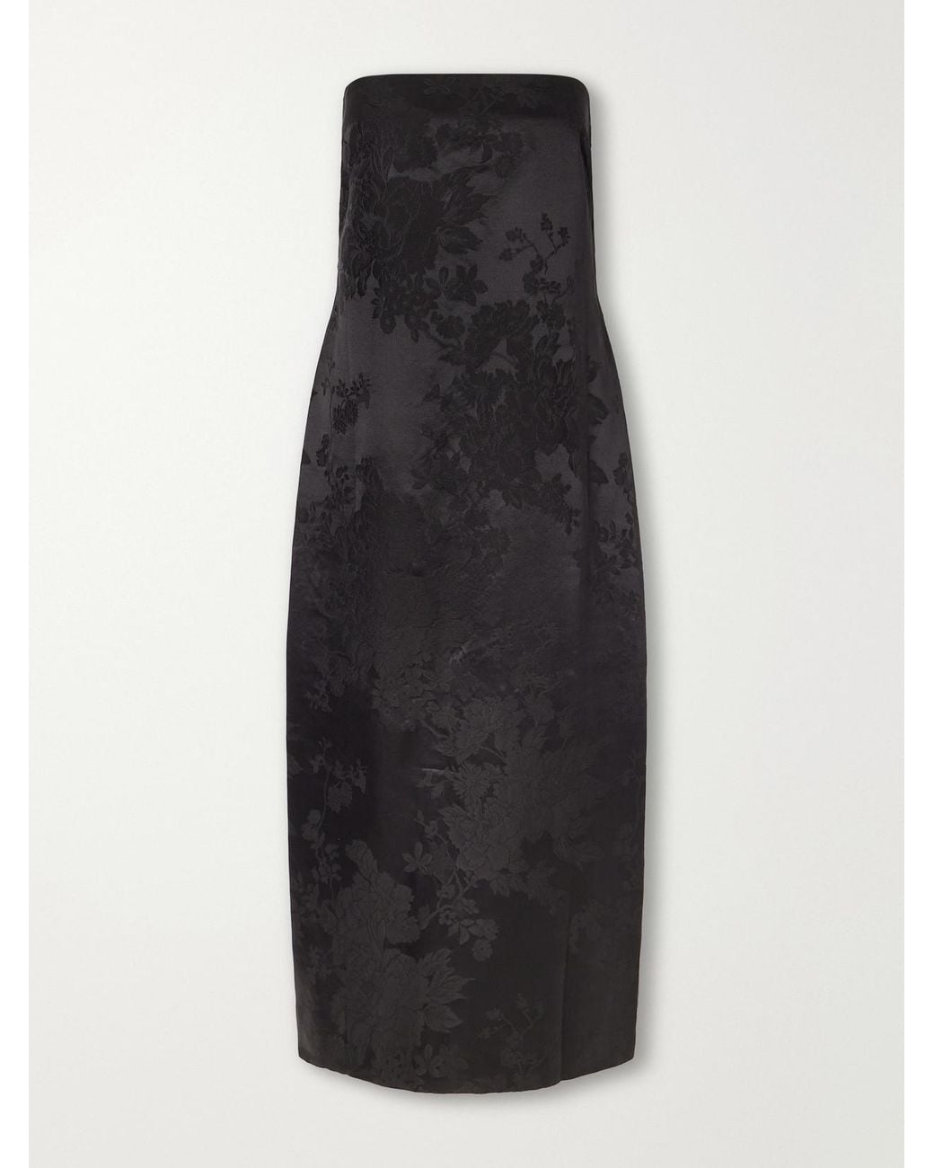 St. Agni Black Strapless Floral-Jacquard Wool And Silk-Blend Midi Dress