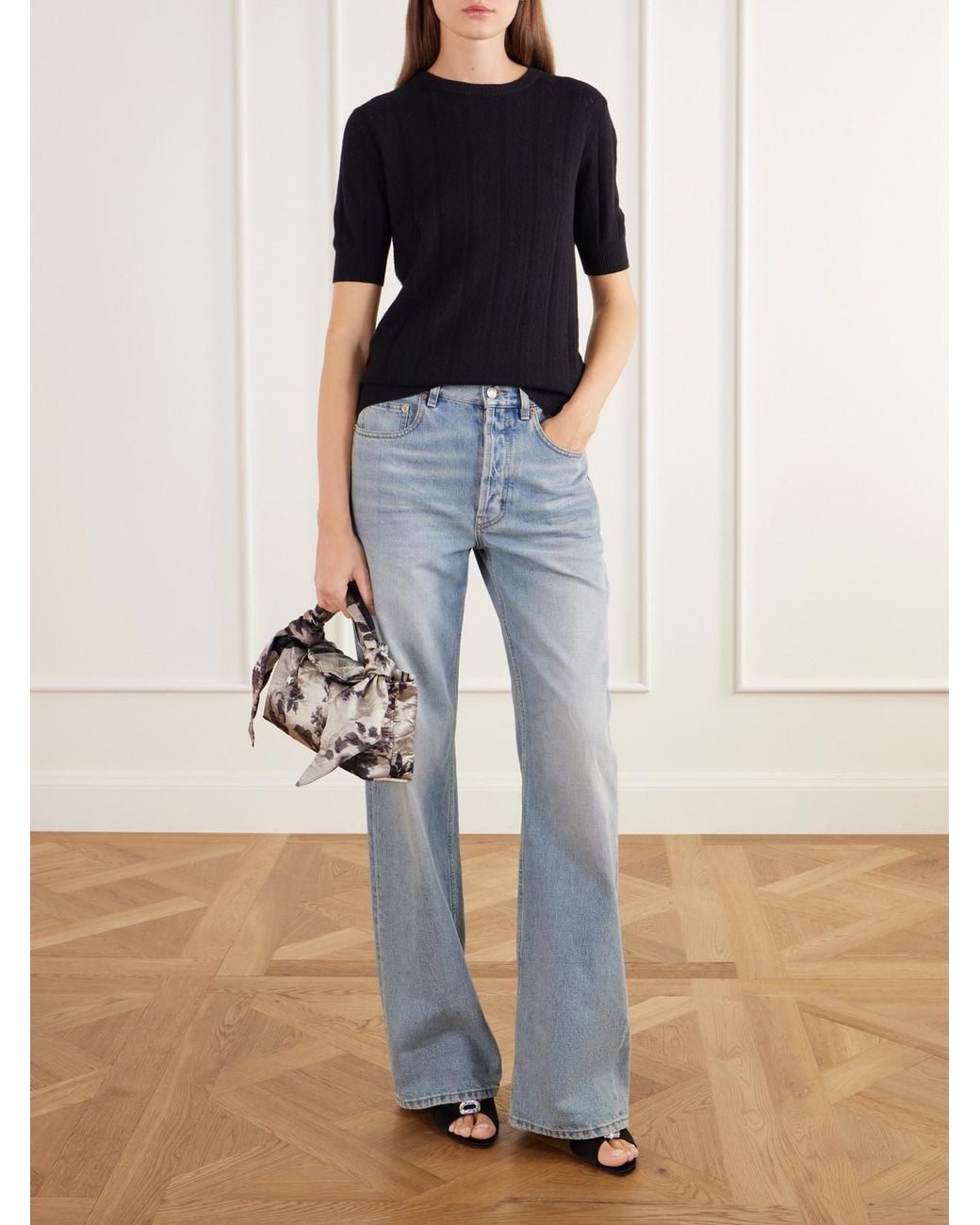 Erdem Gray East West Bloom Floral-Print Textured Satin Top-Handle Bag