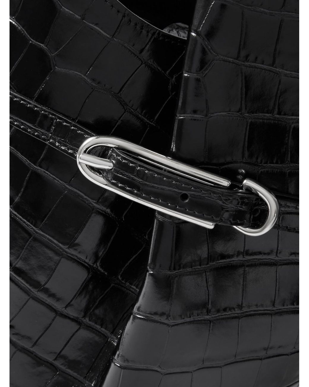 Liffner Black Buckled Croc-Effect Glossed-Leather Bucket Bag