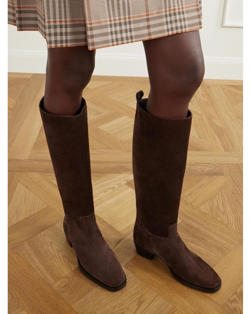 Jimmy Choo Brown Mave Paneled Suede Knee Boots