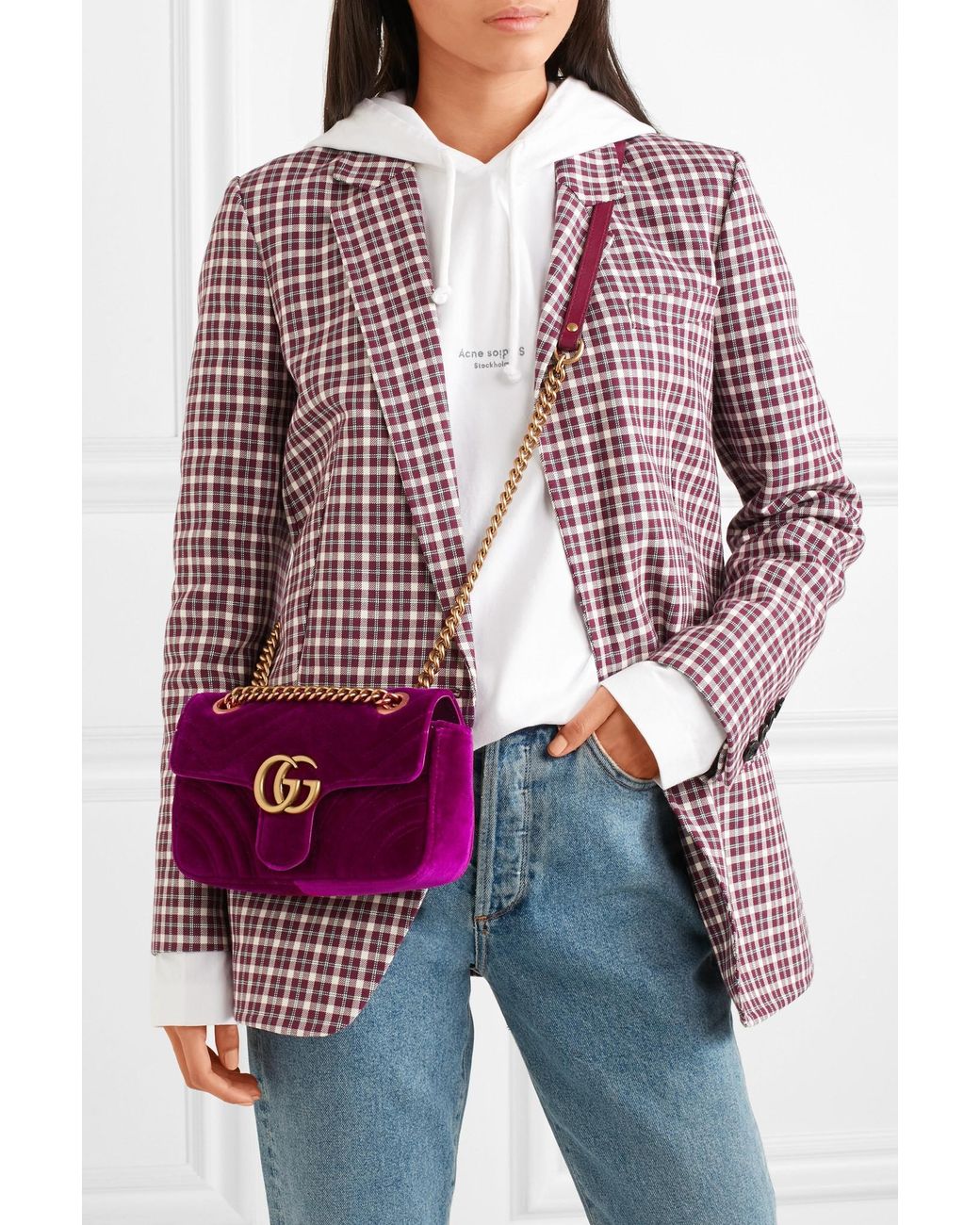 Gg marmont mini hotsell quilted velvet shoulder bag