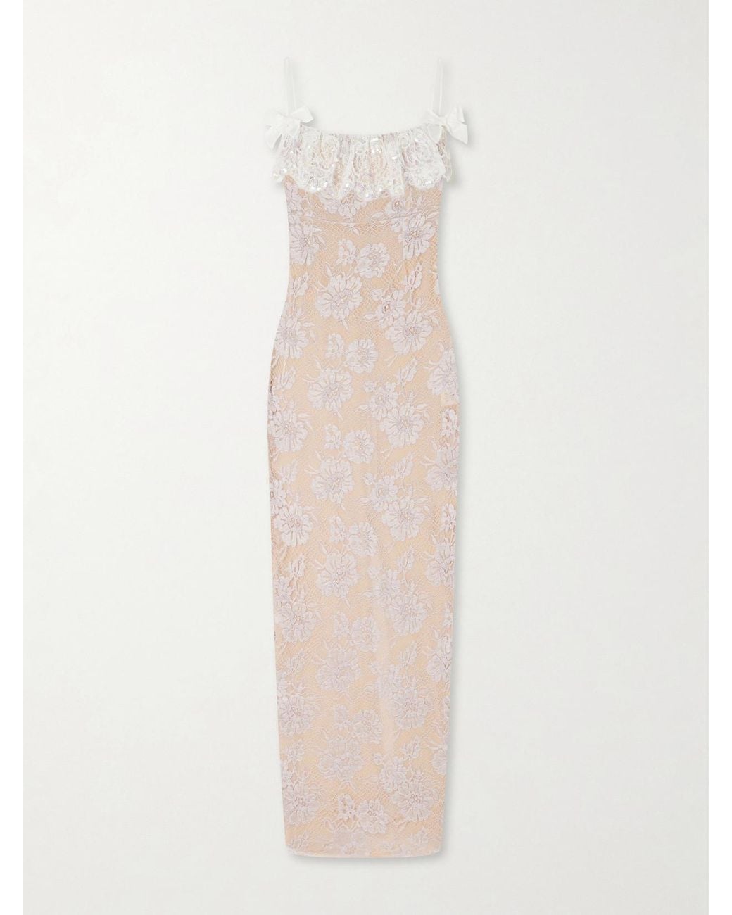 Alessandra Rich White Bow-Detail Lace And Sequins-Embroidered Gown