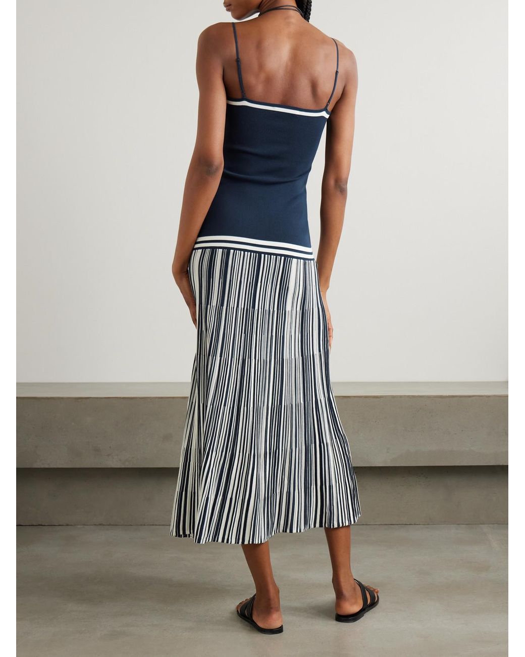 green emerald velvet dress Esenia Knit Dress Sky Blue Pale Yellow Stripe