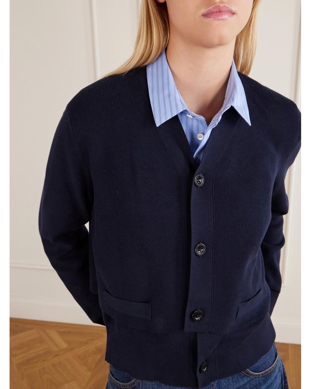 Sacai Blue Cotton-Poplin Cardigan