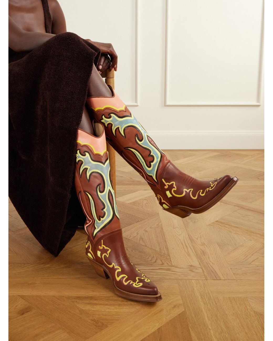 Gabriela Hearst White Capitana Painted Leather Knee Boots