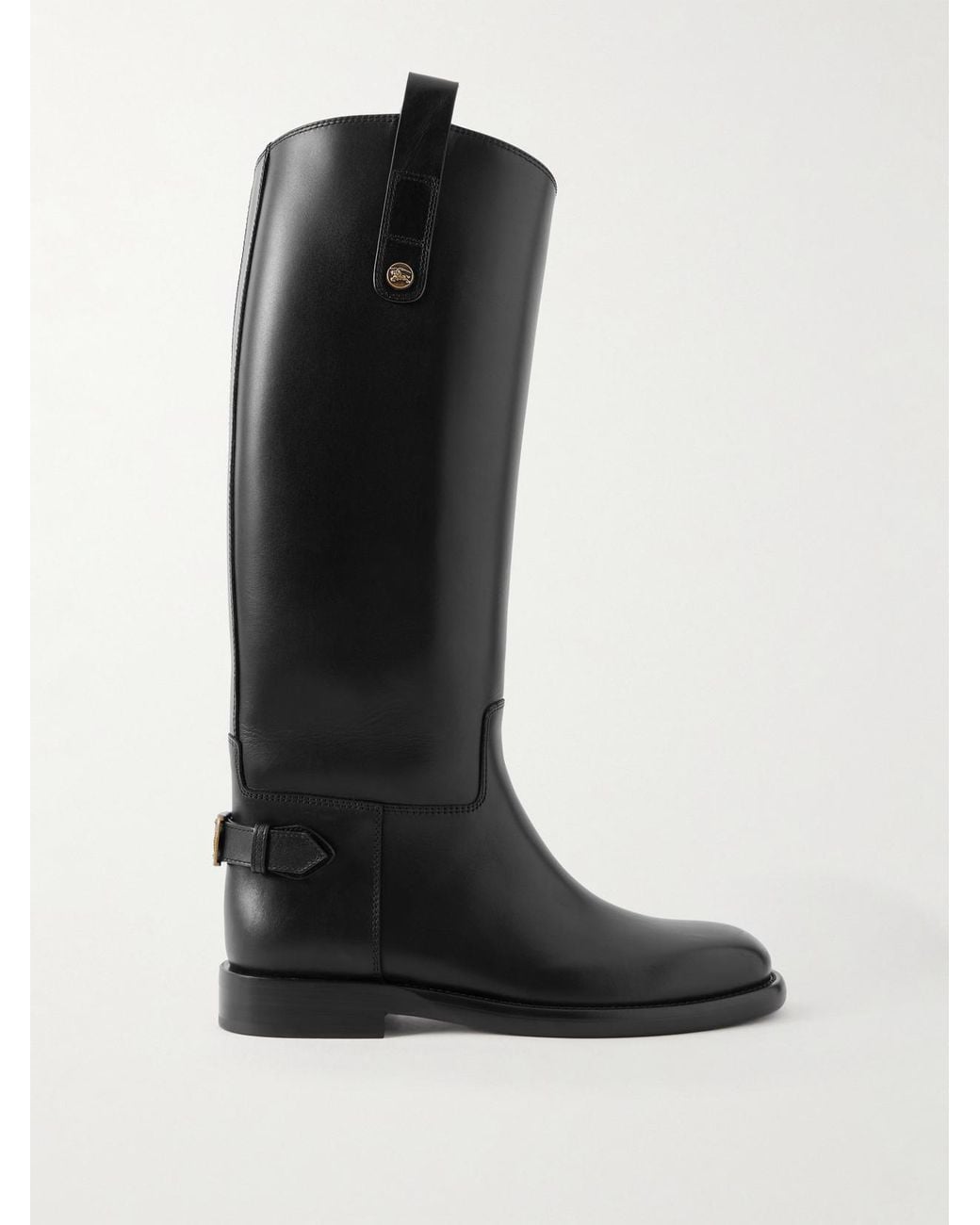 Burberry Black Buckled Leather Knee Boots