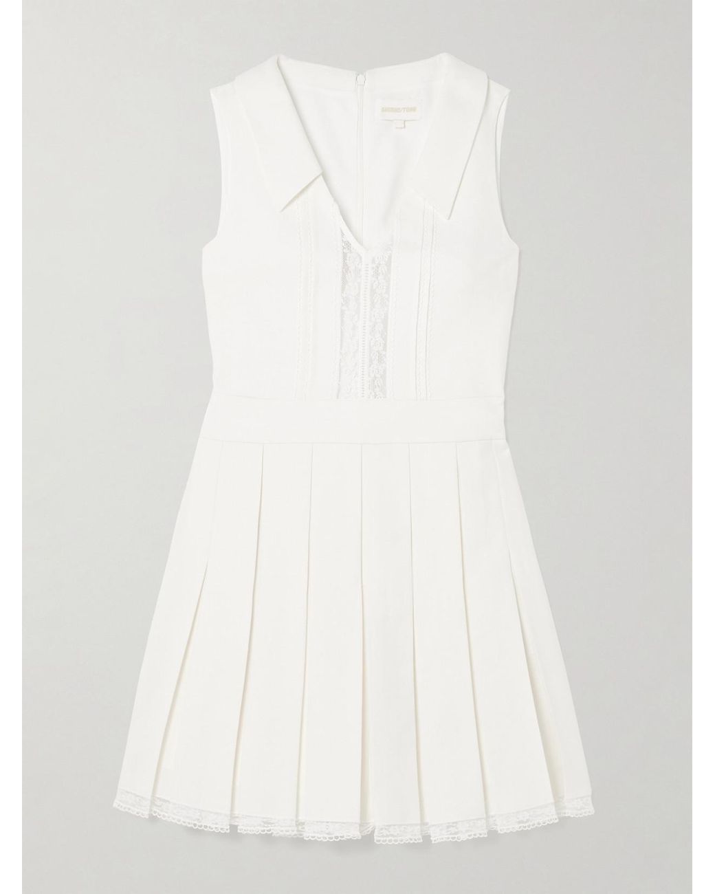 ShuShu/Tong Lace-Trimmed Pleated Wool And Linen-Blend Mini