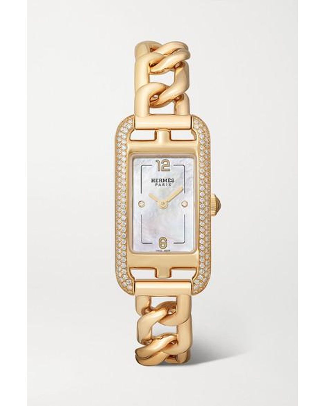 Hermès Nantucket 17mm Very Small 18-karat Rose Gold, Diamond And Mother-of-pearl  Watch in Metallic