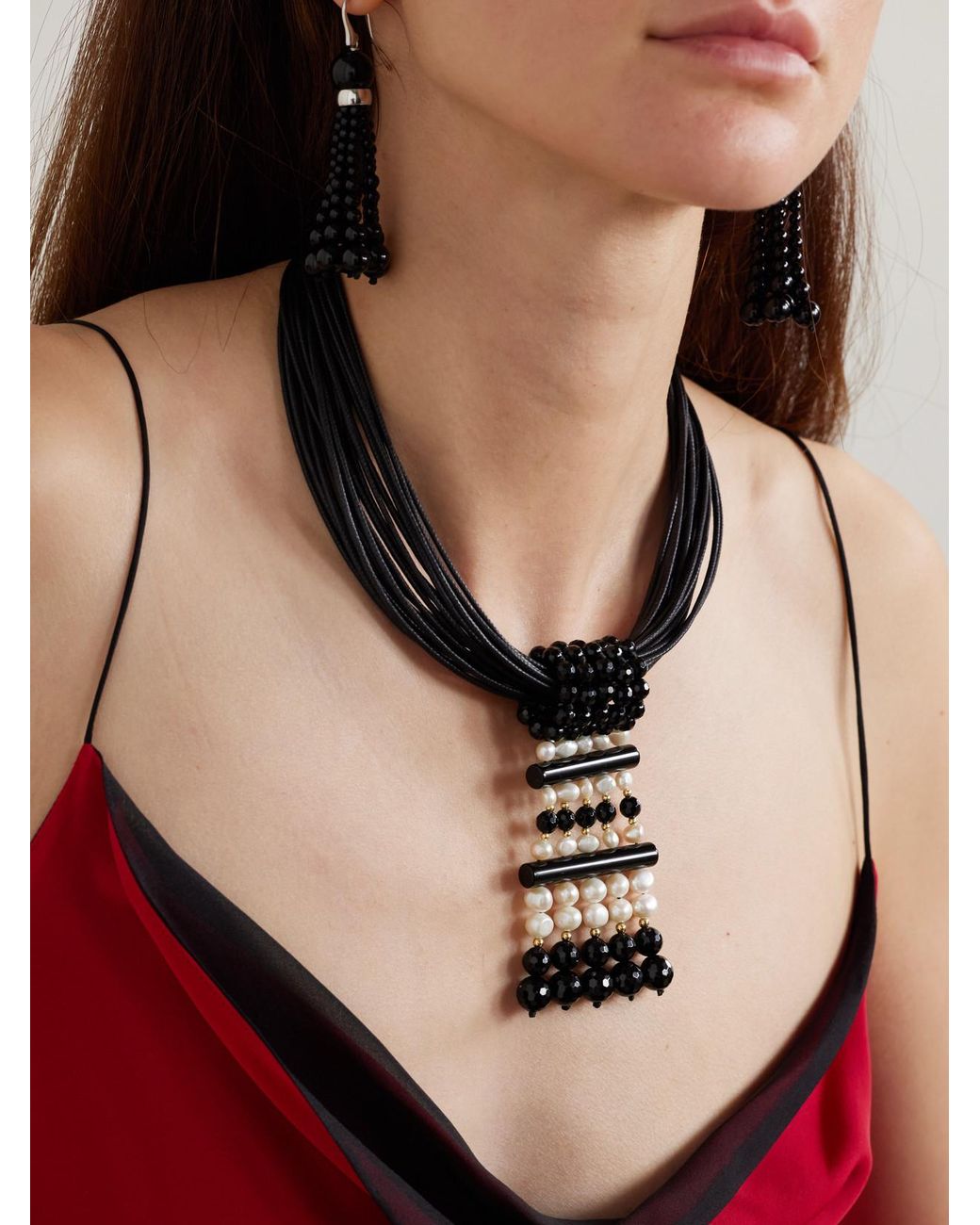 Le Sundial Black Sculptural Pearl, Onyx And 18-Karat Cord Necklace