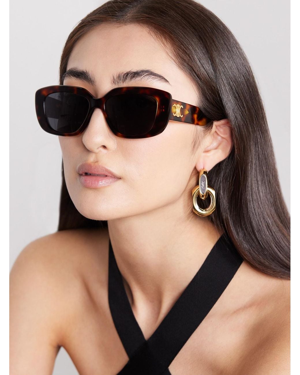 Céline Multicolor Triomphe Rectangular-Frame Acetate Sunglasses