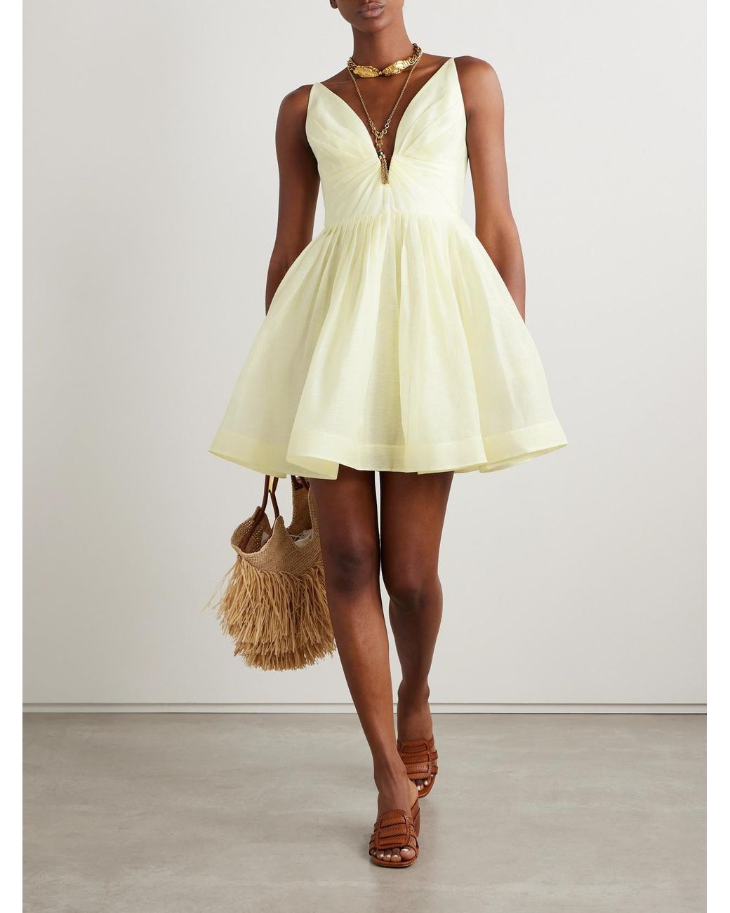 Zimmermann Illuminate Pleated Linen And Silk-Blend Mini