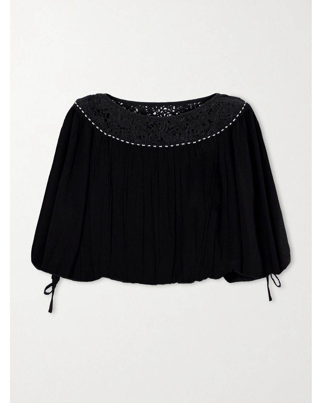 Isabel Marant Black Nelida Lace-Trimmed Silk-Gauze Blouse