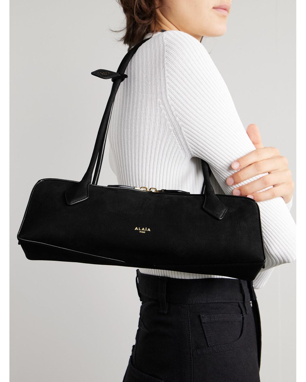Alaïa Black Le Teckel Medium Nubuck Shoulder Bag