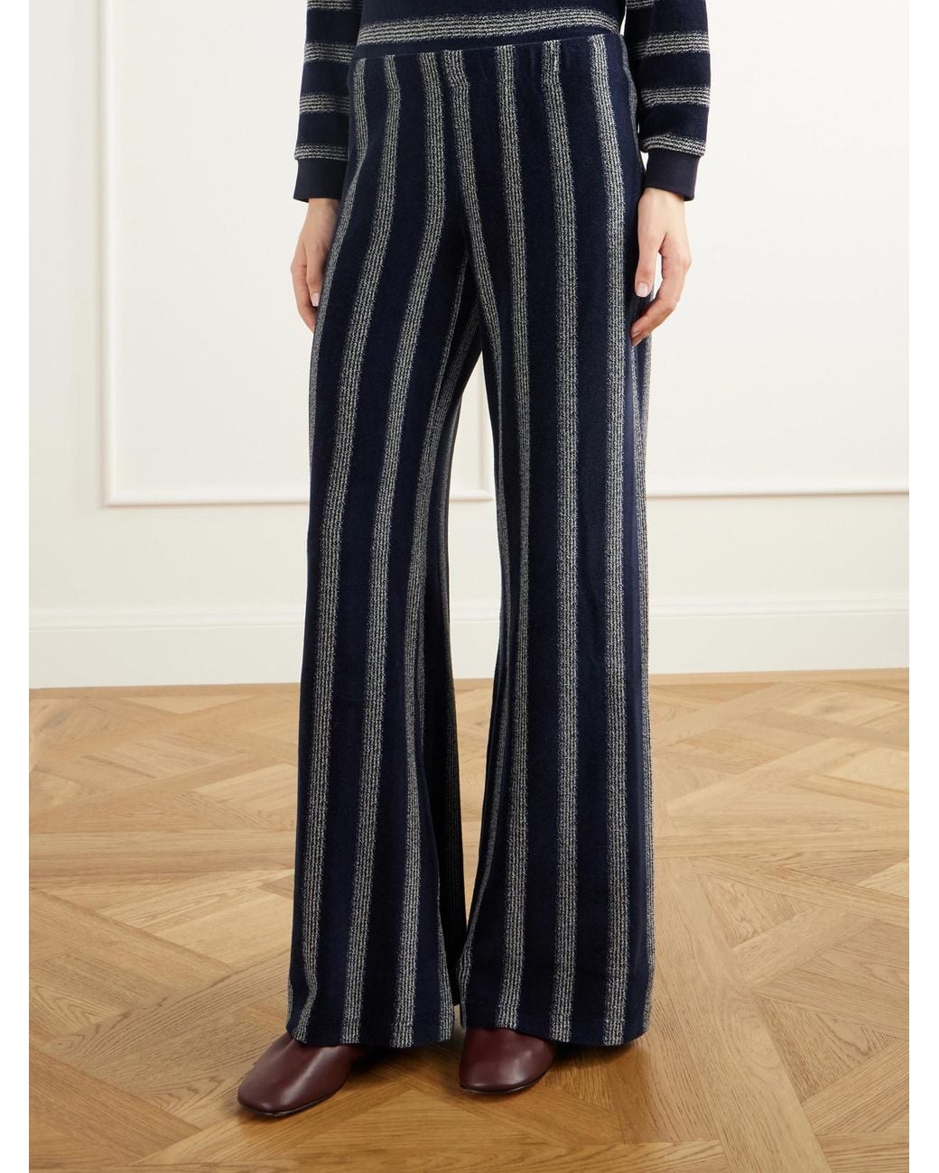 Suzie Kondi Blue Lito Striped Velour Flared Pants