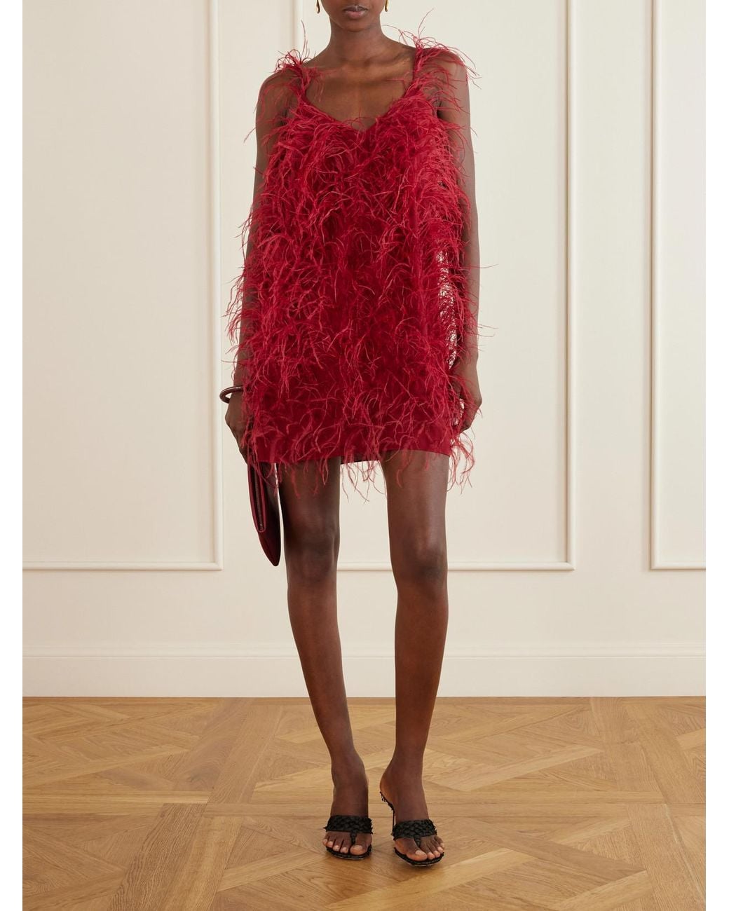 Sharon Wauchob Red Sara Feather-Trimmed Silk-Crepe Mini Dress
