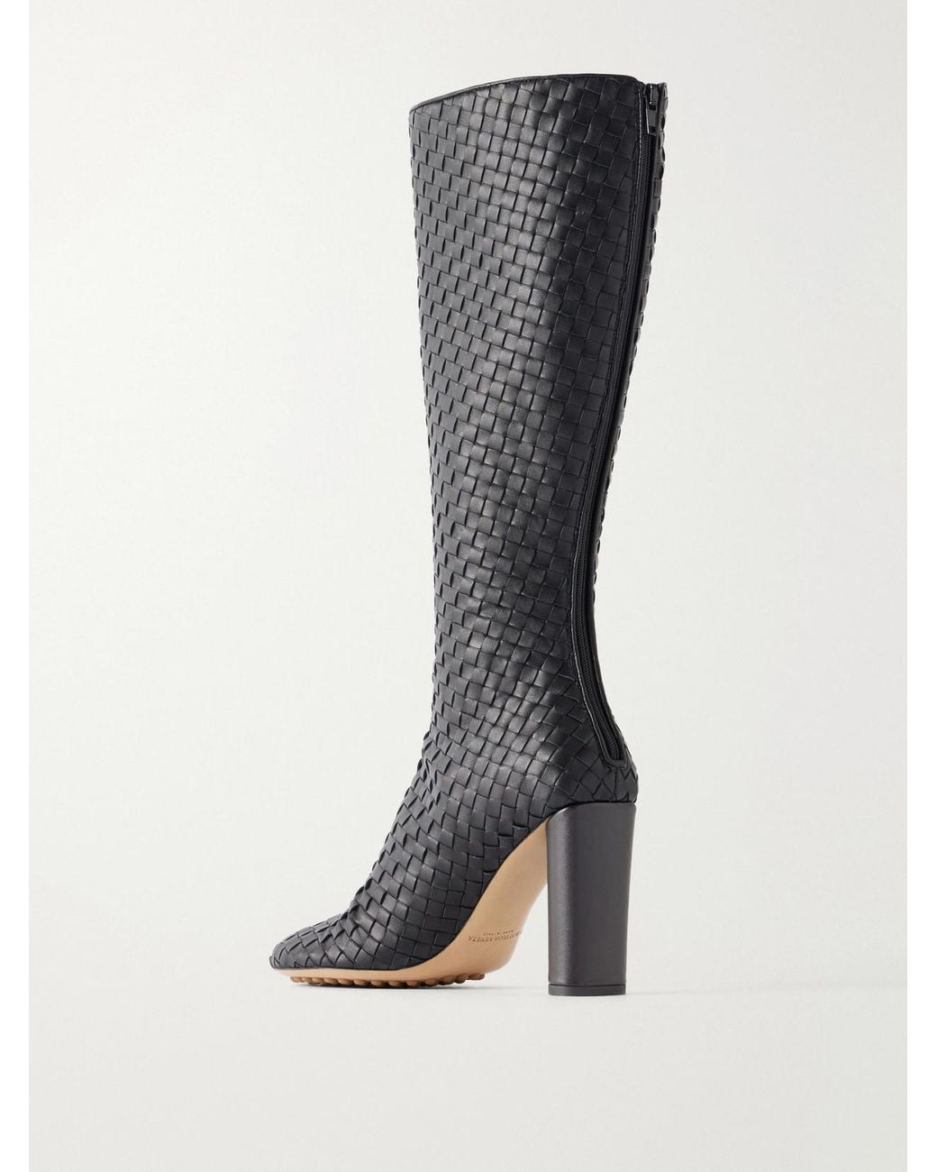Bottega Veneta Black Cherry 90 Intrecciato Leather Knee Boots