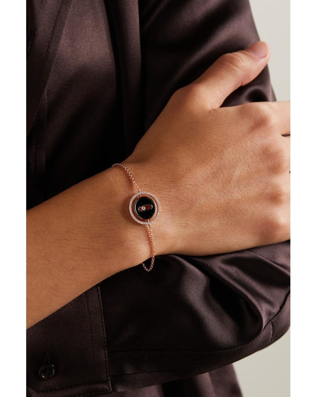 Messika White Lucky Move 18-Karat Rose, Onyx And Diamond Bracelet