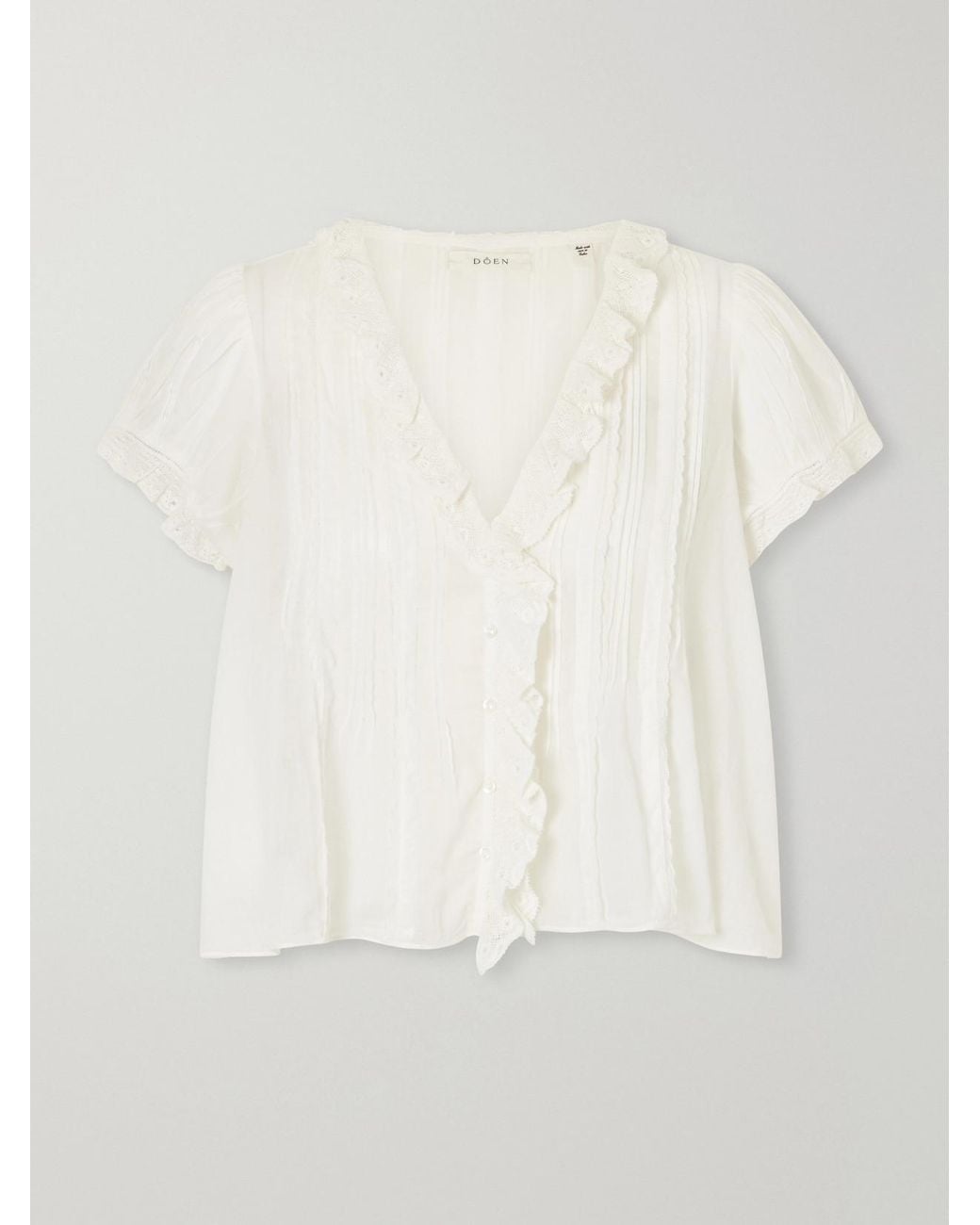Doen White Helena Lace-Trimmed Organic Cotton Blouse