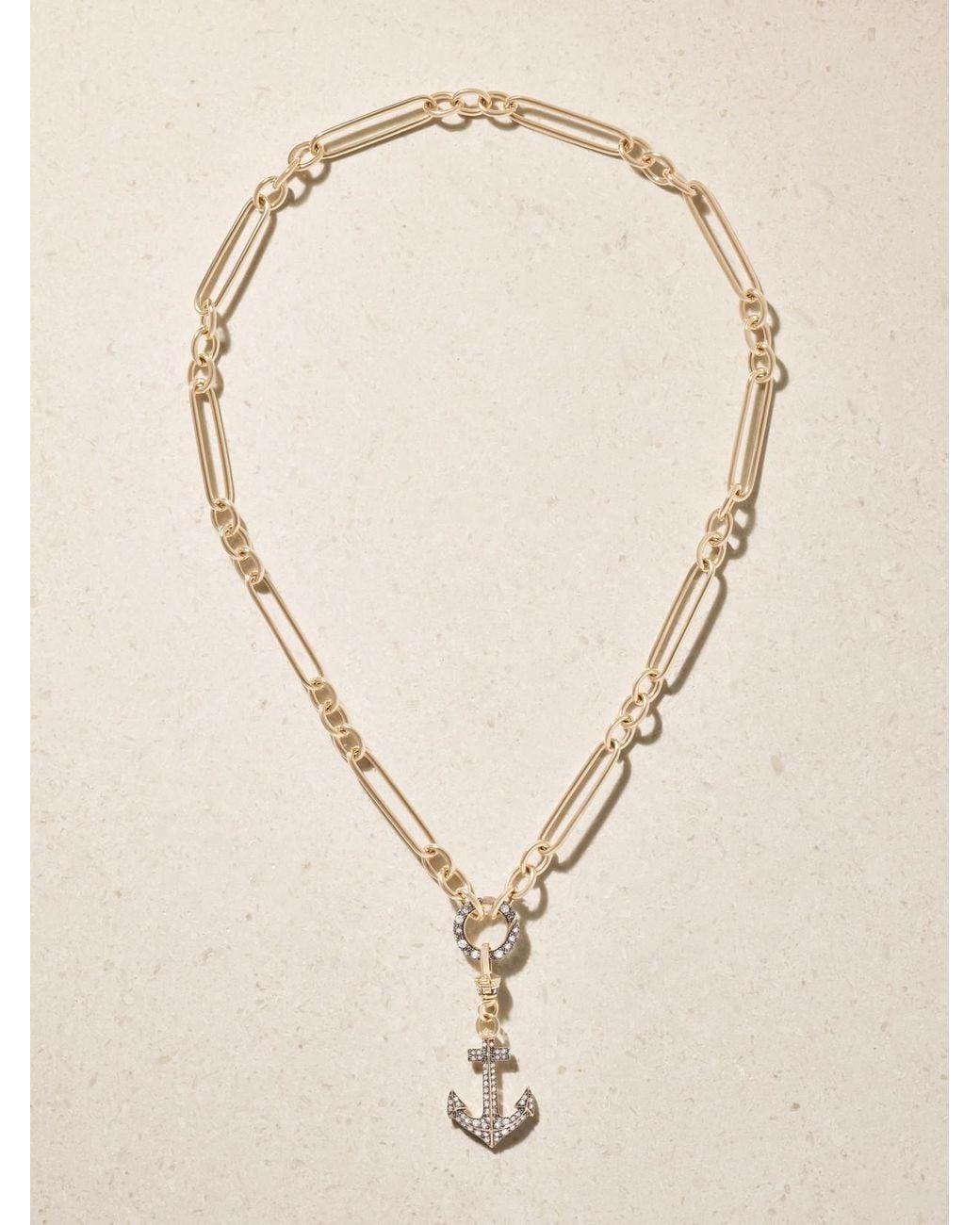 Lucy Delius Natural Anchor 14-Karat Rhodium-Plated Diamond Necklace