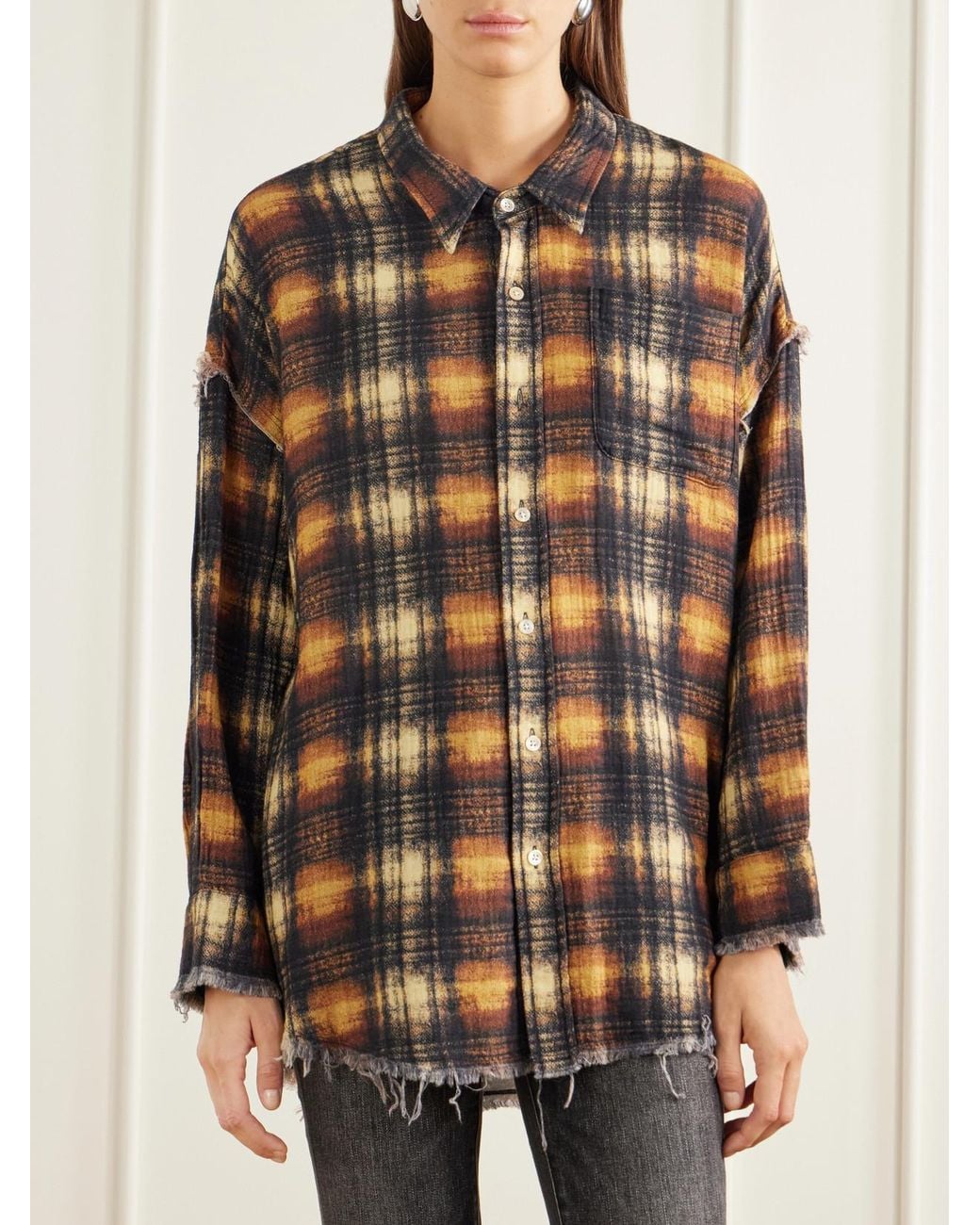 R13 Multicolor Frayed Cotton-Flannel Shirt