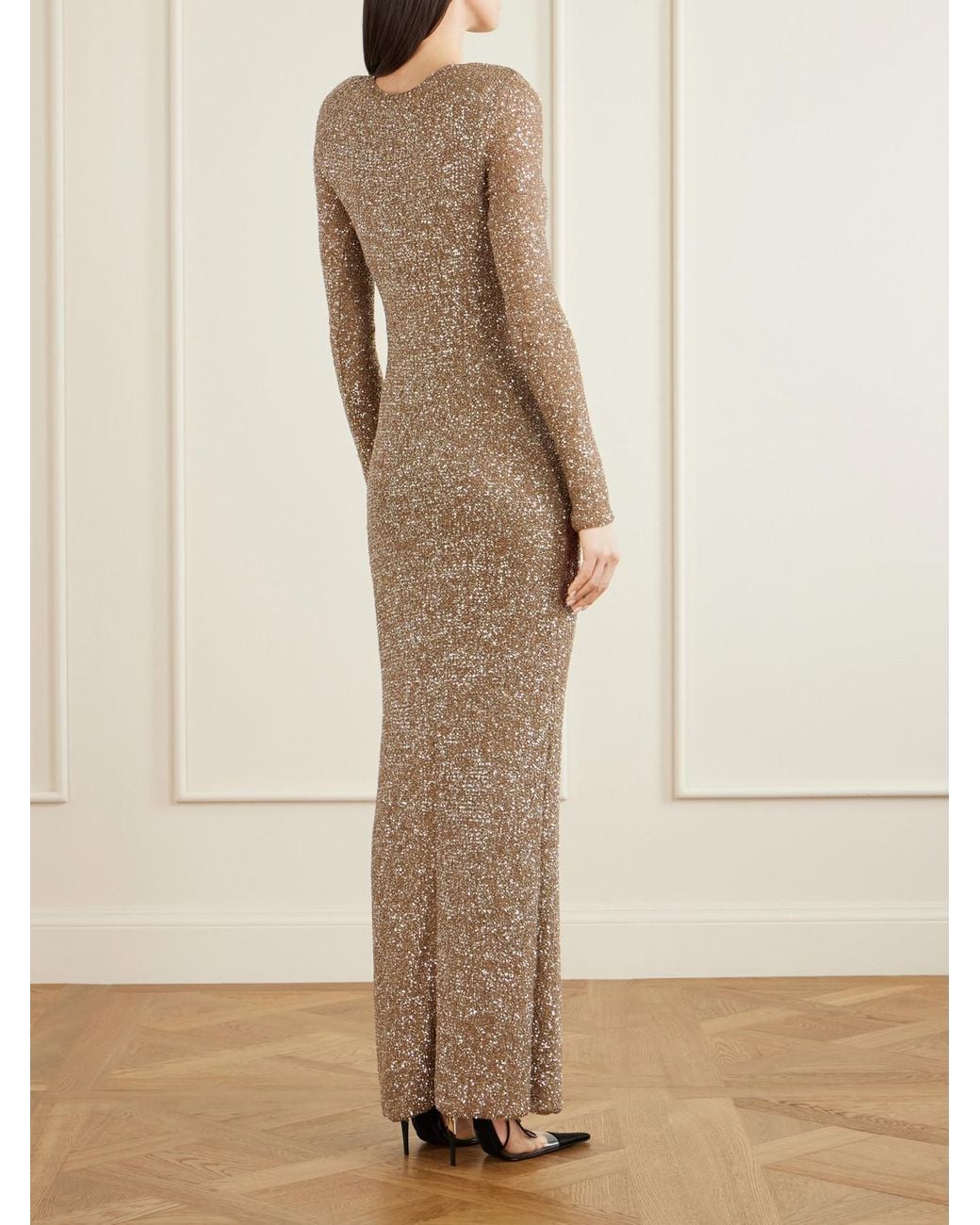 Saint Laurent Natural Sequined Knitted Maxi Dress