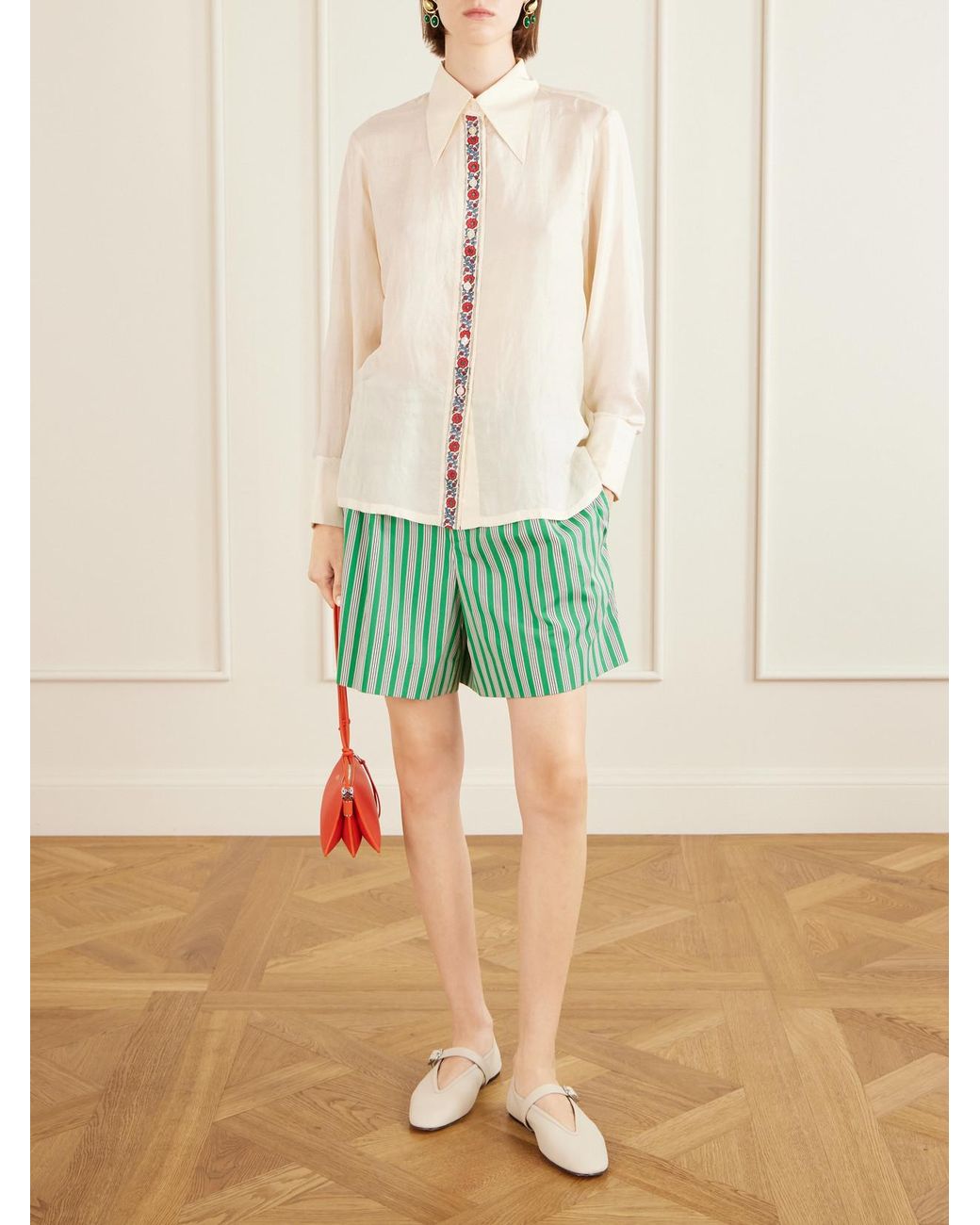 Alix Of Bohemia Natural Dana Floral-Print Silk-Satin Shirt