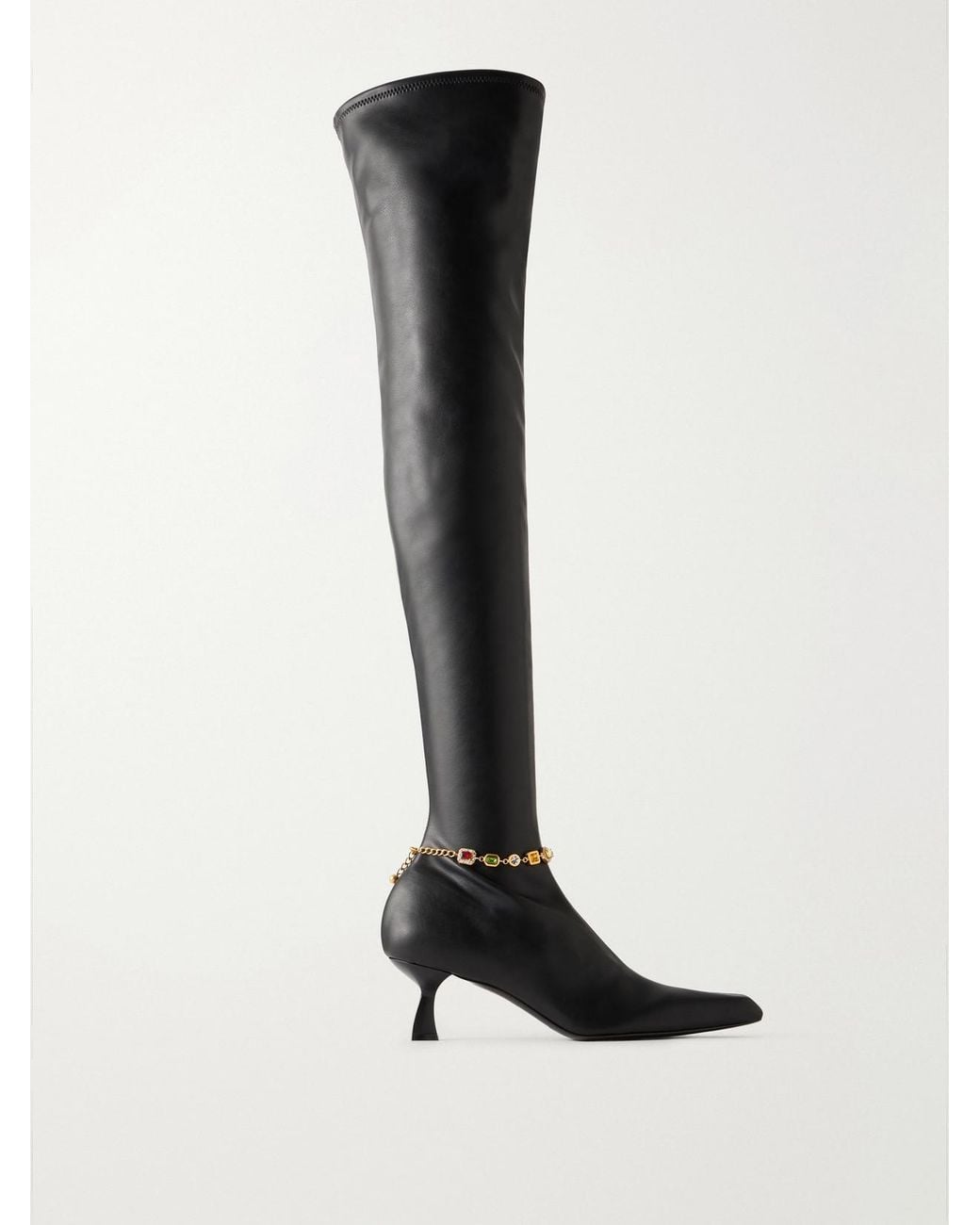 NODALETO White Dona Stretch 50 Crystal-Embellished Glossed Over-The-Knee Boots