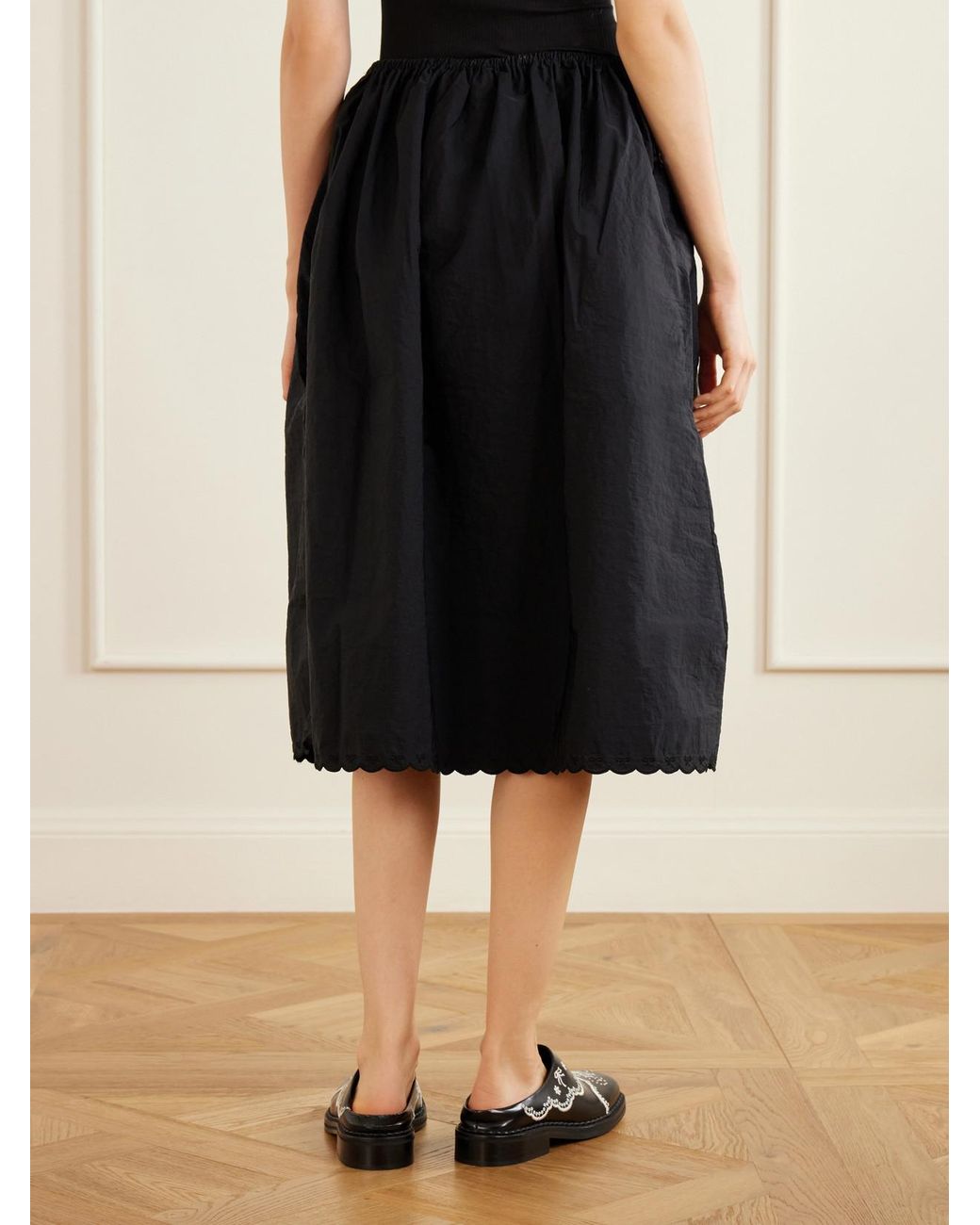 CECILIE BAHNSEN Blue Cbfiella Embroidered Scalloped Taffeta Midi Skirt