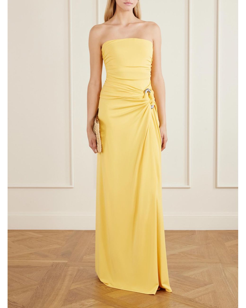 Jonathan Simkhai Yellow Emma Strapless Embellished Jersey Gown