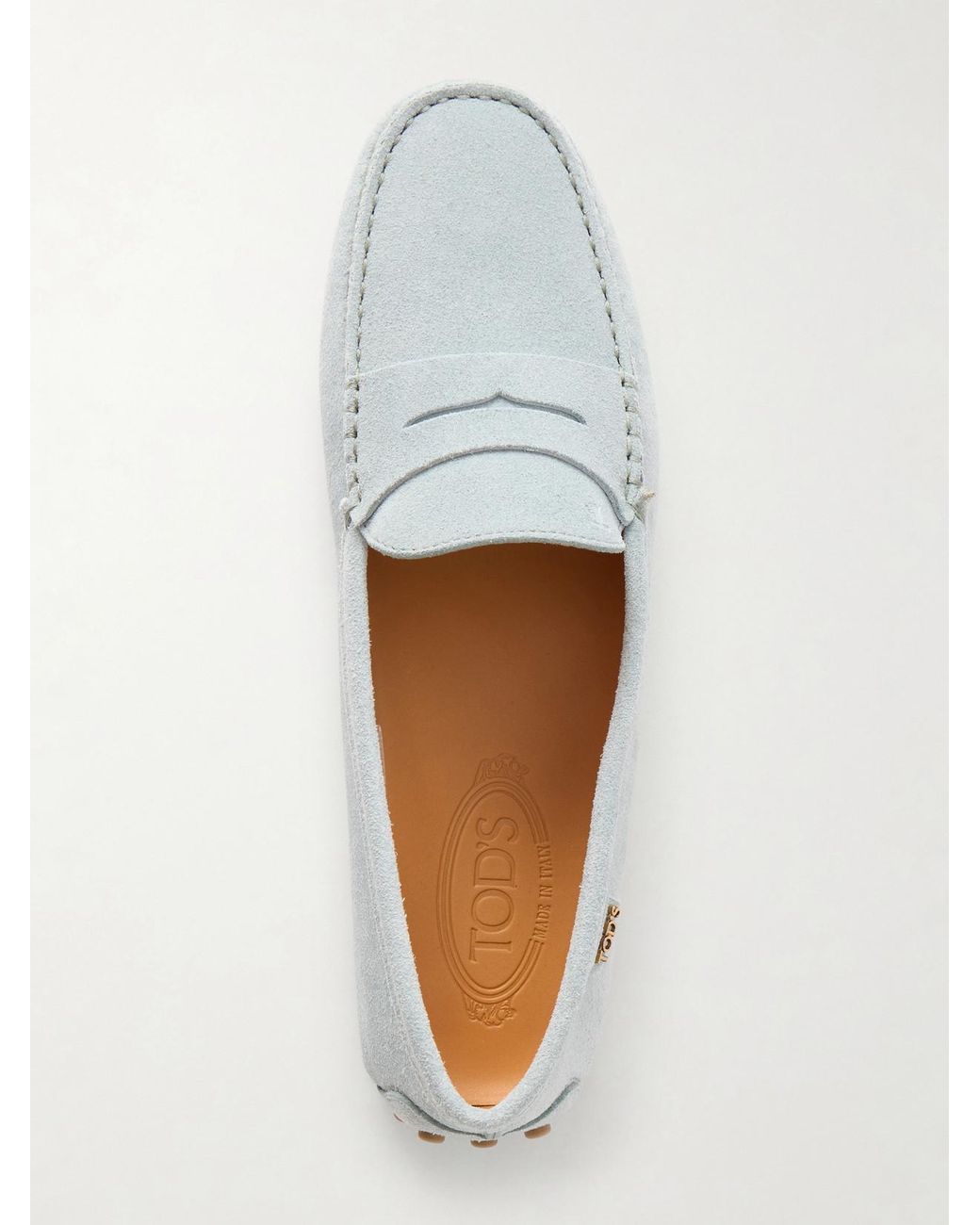 Tod's White Gommino Suede Loafers