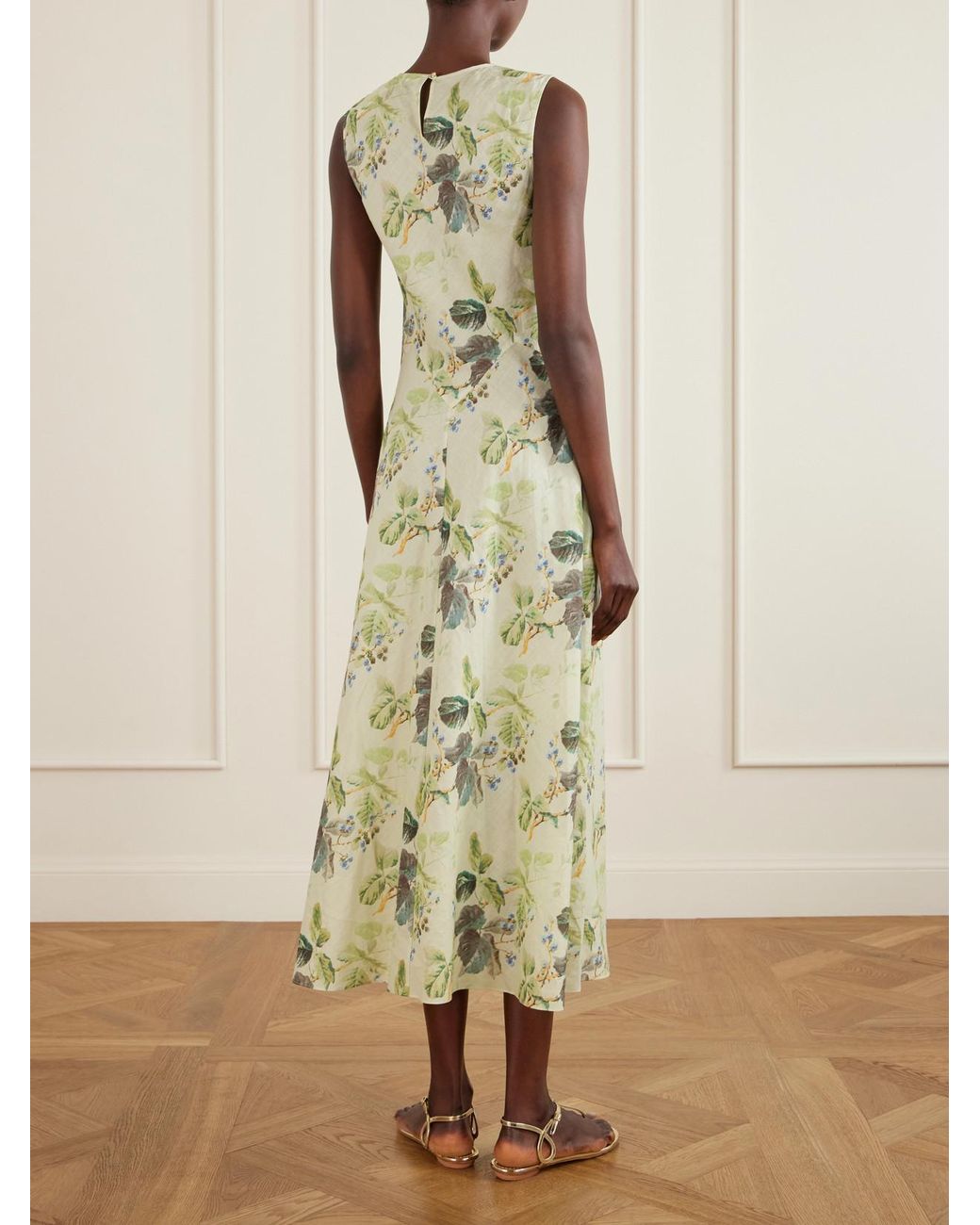 Doen White Adelana Printed Ramie Midi Dress
