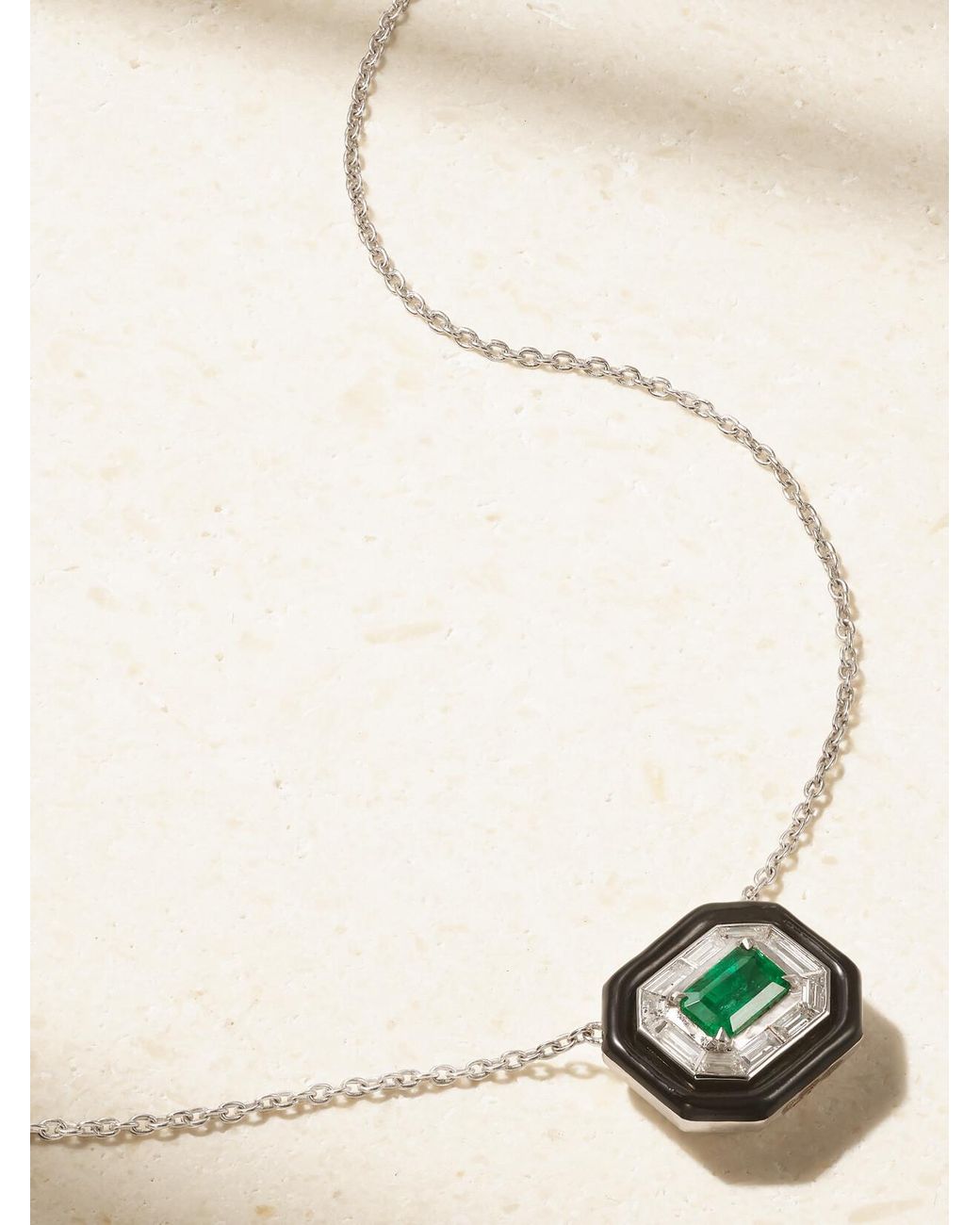Nikos Koulis Natural Oui 18-Karat, Emerald, Diamond And Enamel Necklace