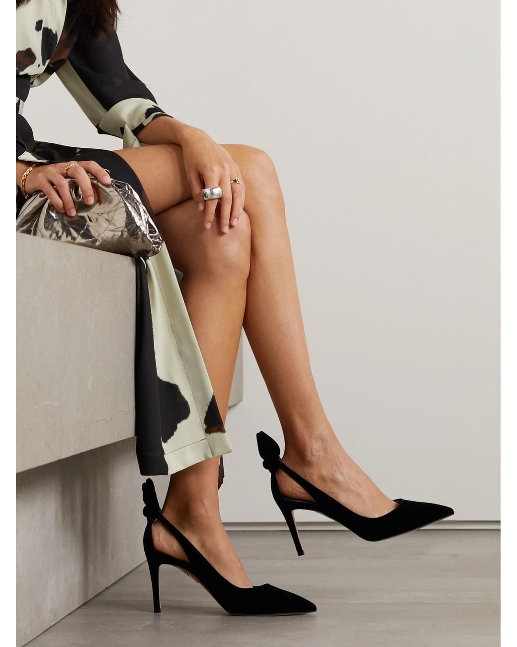 Aquazzura Black Bow Tie 85 Velvet Pumps