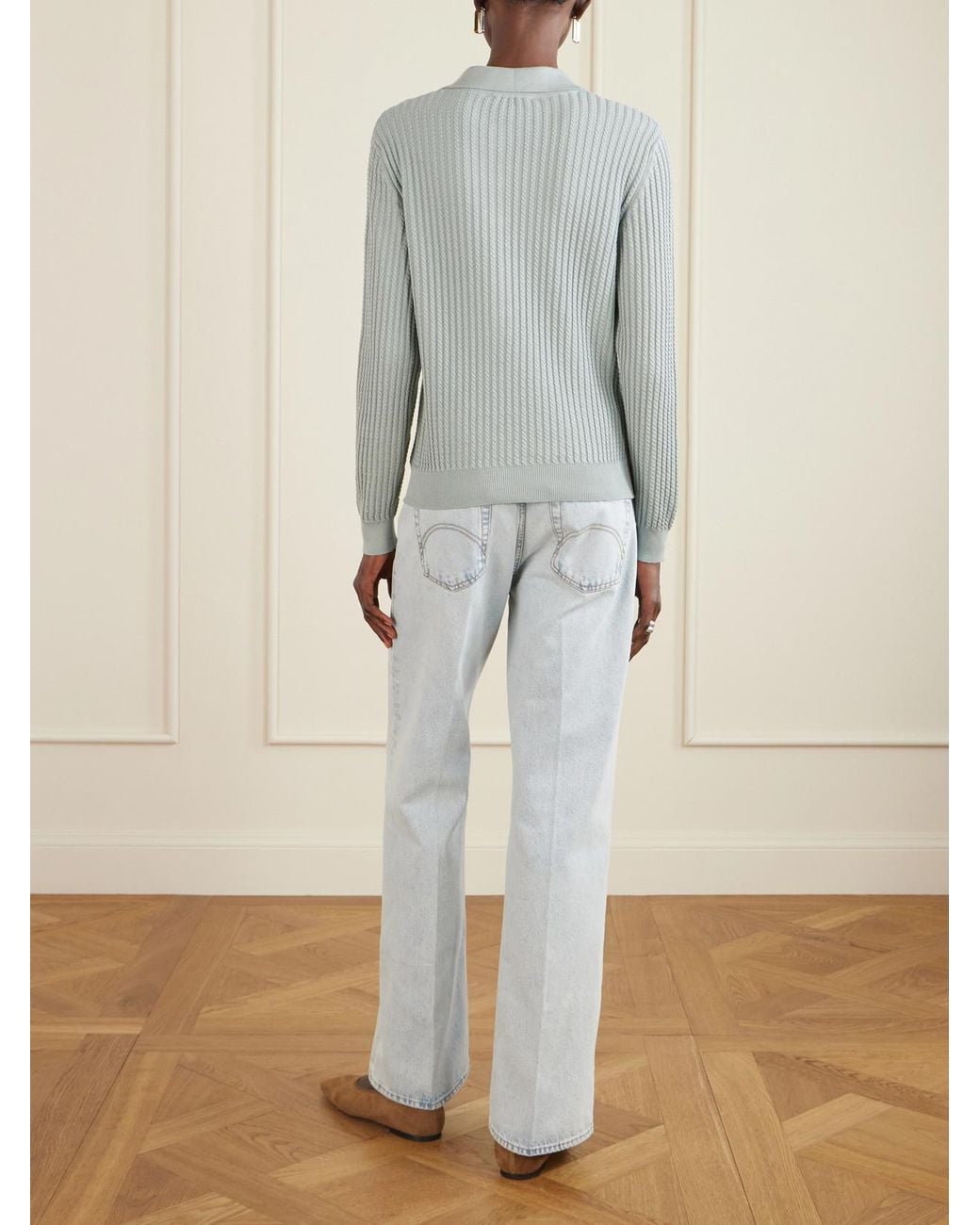 Blazé Milano Blue Alegria Cable-Knit Cotton And Silk-Blend Polo Sweater