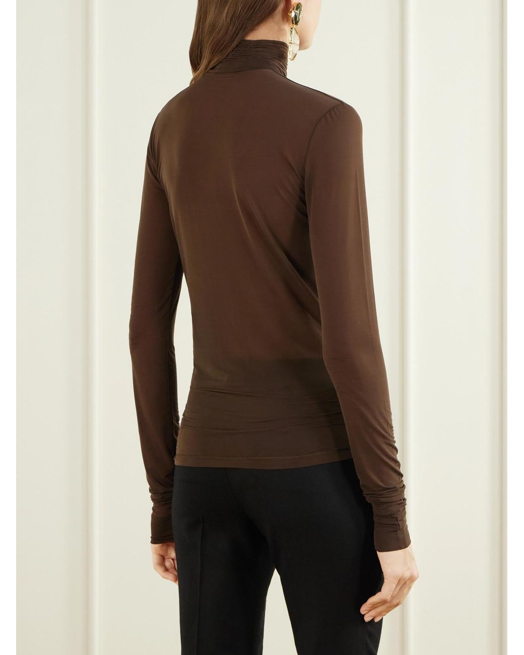 Saint Laurent Brown Jersey Turtleneck T-Shirt