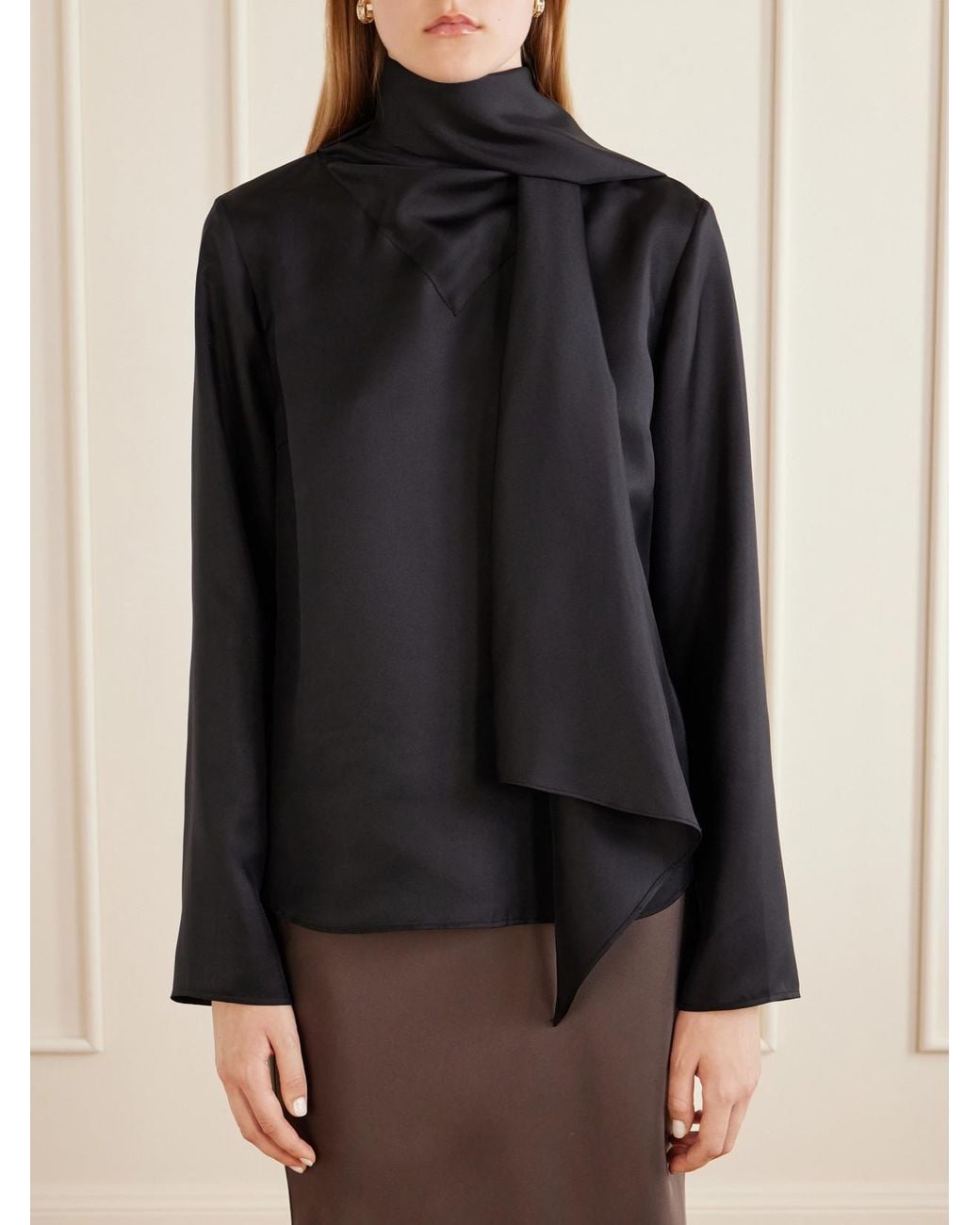 Loulou de Saison Blue Gala Scarf-Detail Silk-Twill Blouse